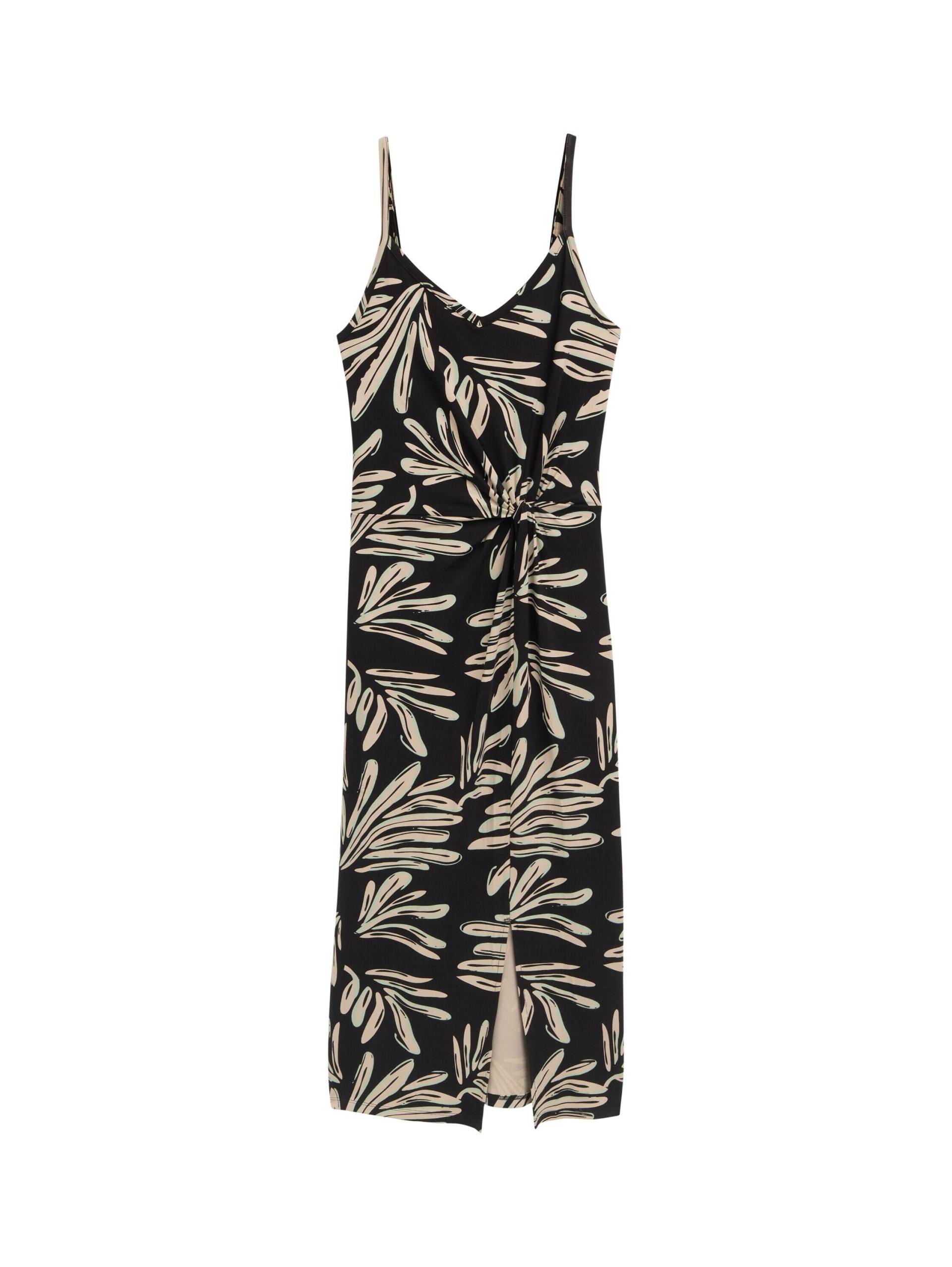 Denim Tom Tailor - Midi-Trägerkleid mit Twist-Detail abstract black beige print - Gr. - M von Denim Tom Tailor