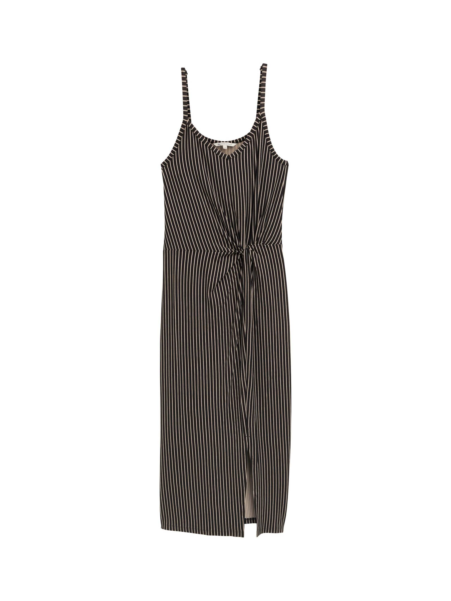 Denim Tom Tailor - Midi-Trägerkleid mit Twist-Detail black beige stripe - Gr. - M von Denim Tom Tailor
