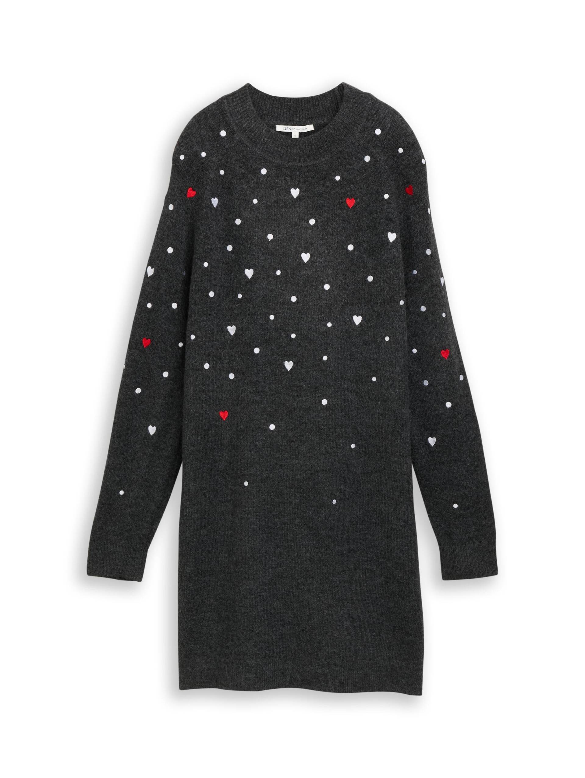 Denim Tom Tailor - Mini-Kleid mit Herz-Stickerei grey white dots and hearts - Gr. - S von Denim Tom Tailor