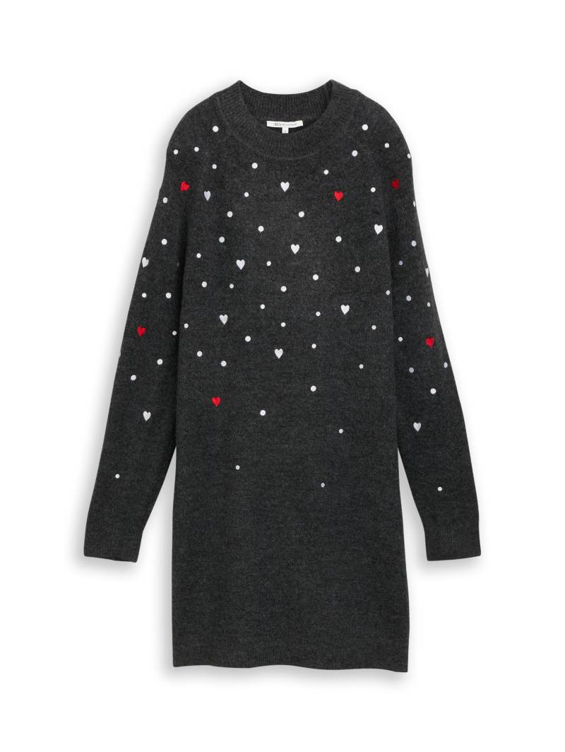 Denim Tom Tailor - Mini-Kleid mit Herz-Stickerei grey white dots and hearts - Gr. - S von Denim Tom Tailor