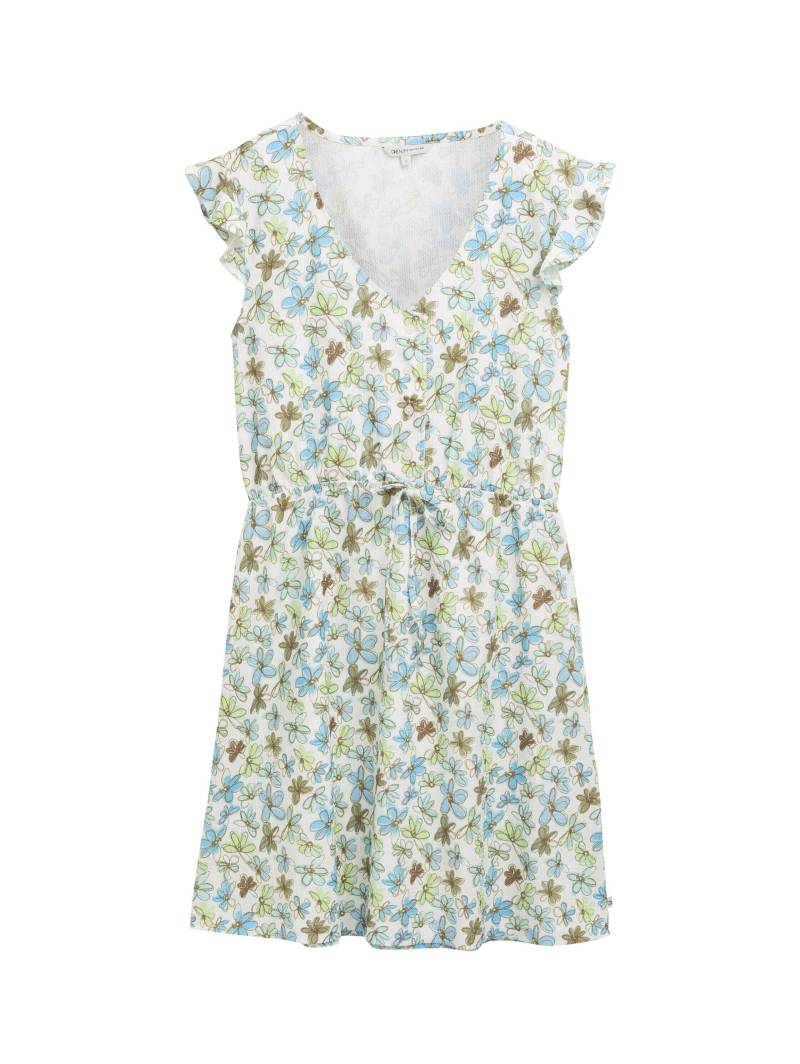 Denim Tom Tailor - Mini-Kleid mit Muster white green blue flower print - Gr. - XS von Denim Tom Tailor