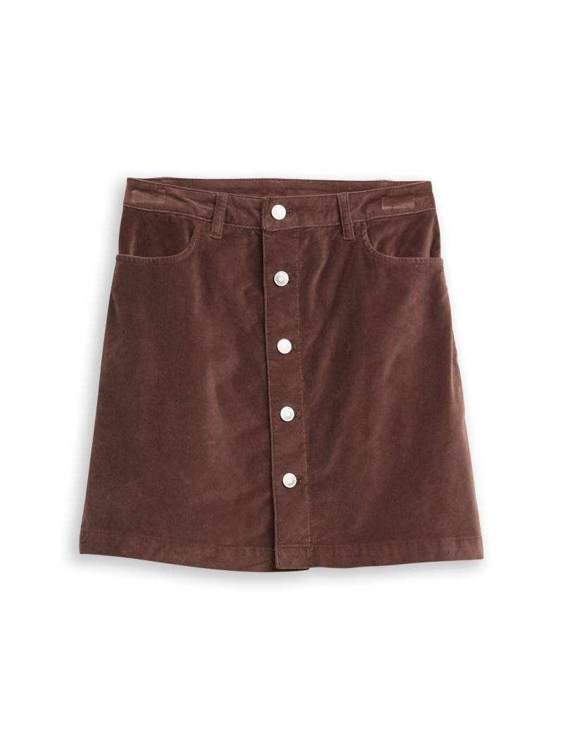 Denim Tom Tailor - Mini-Rock aus Samt mit Knopfleiste soft chocolate brown - Gr. - L von Denim Tom Tailor