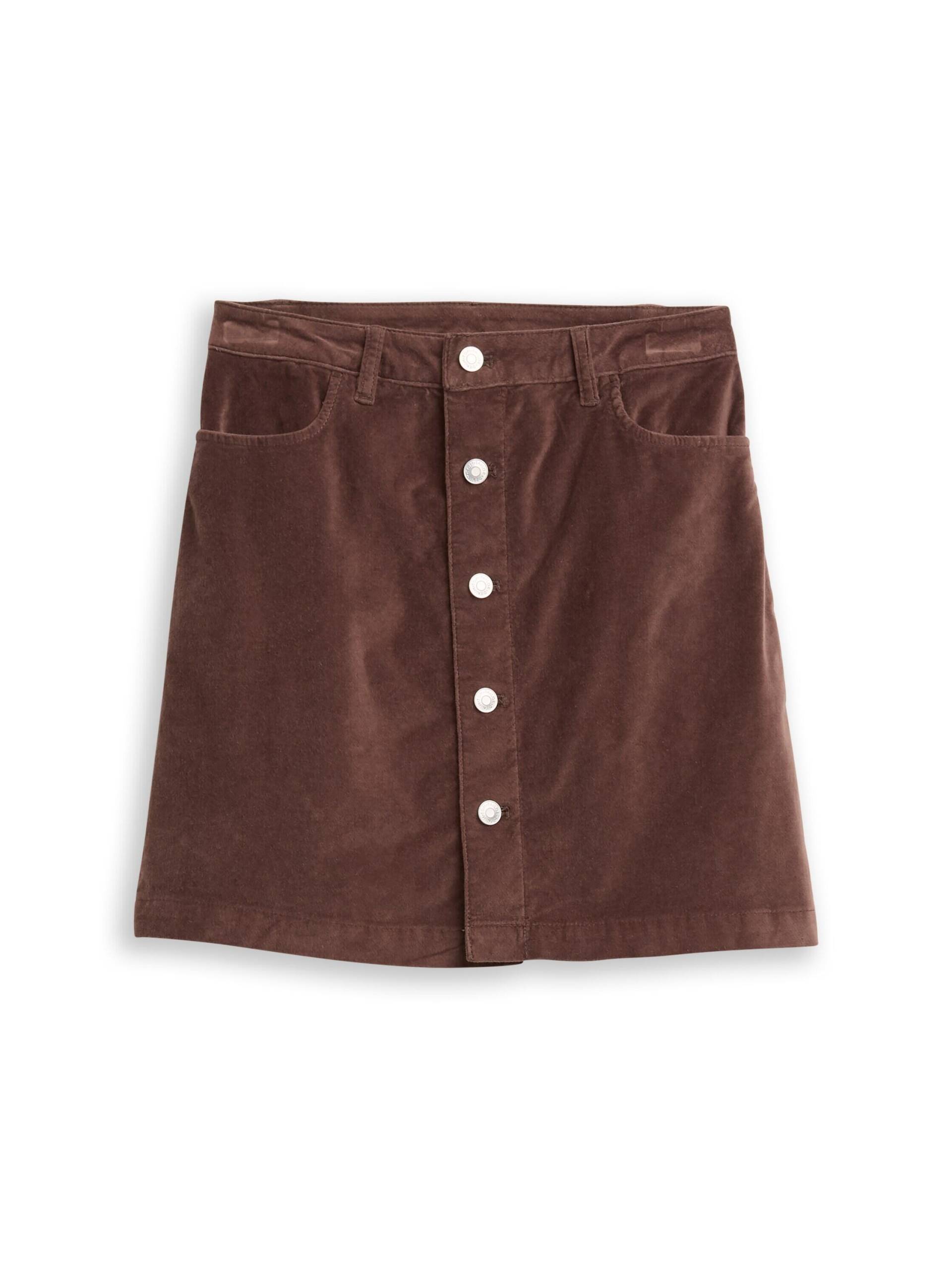 Denim Tom Tailor - Mini-Rock aus Samt mit Knopfleiste soft chocolate brown - Gr. - XS von Denim Tom Tailor
