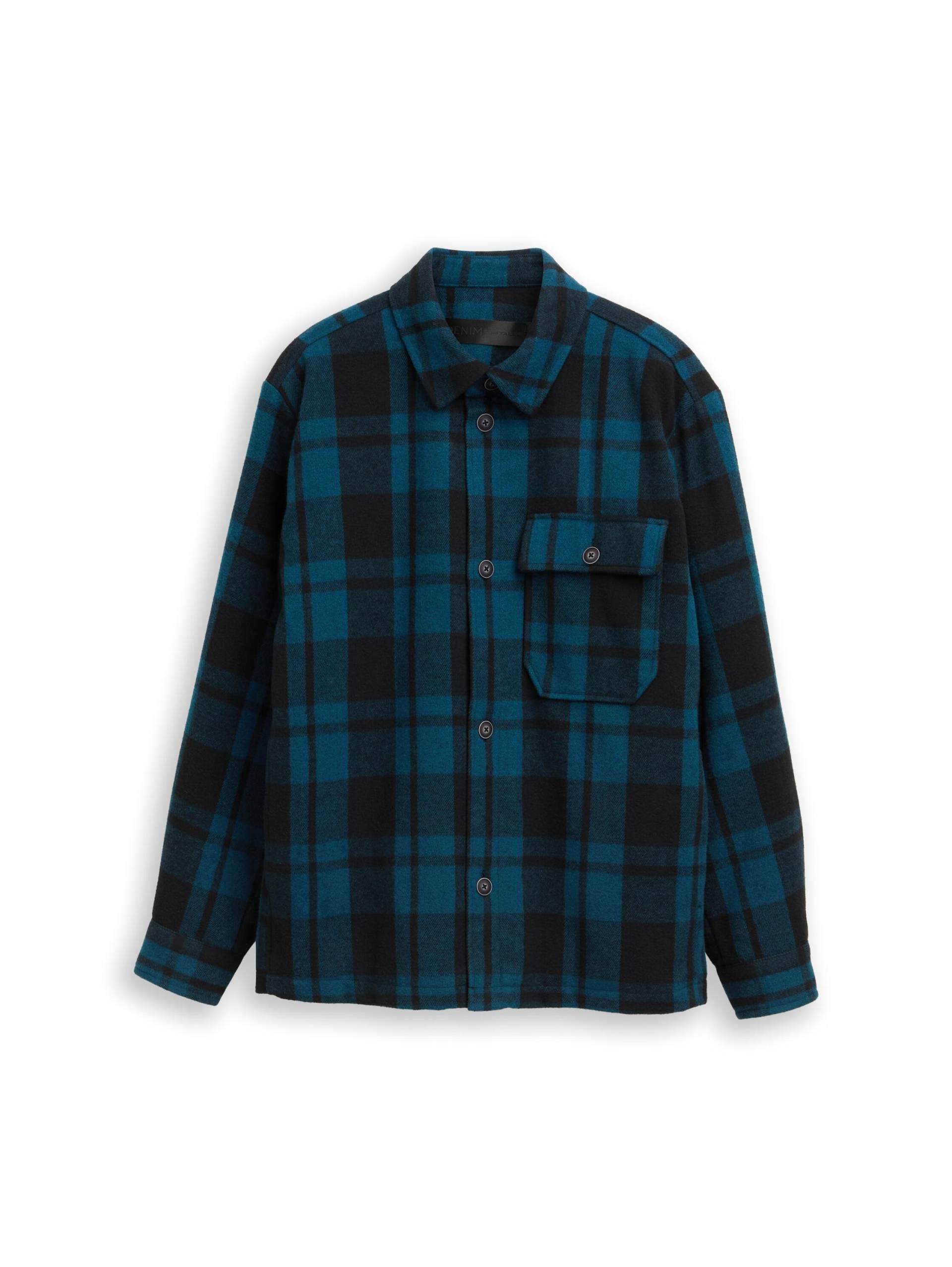 Denim Tom Tailor - Overshirt Jacke in Woll-Optik deep pond green dark check - Gr. - L von Denim Tom Tailor