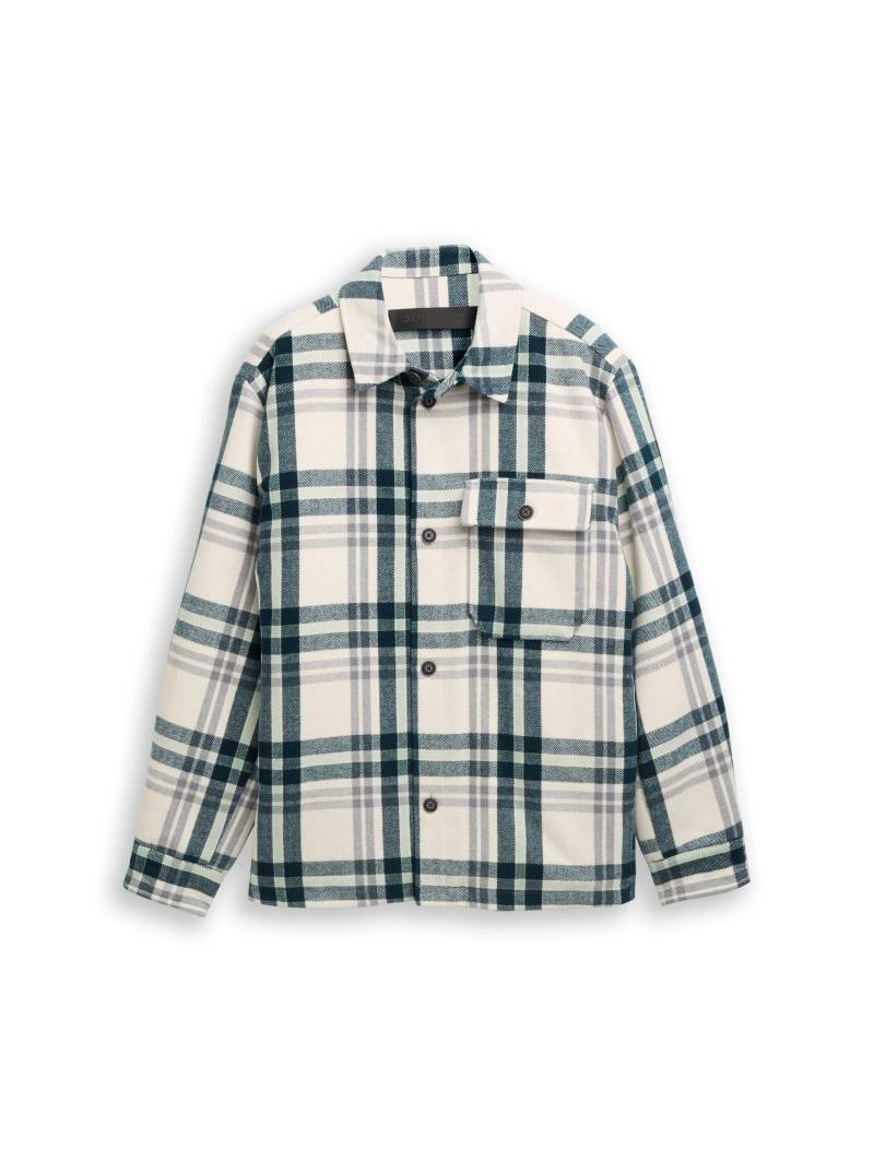 Denim Tom Tailor - Overshirt Jacke in Woll-Optik off white green big check - Gr. - M von Denim Tom Tailor