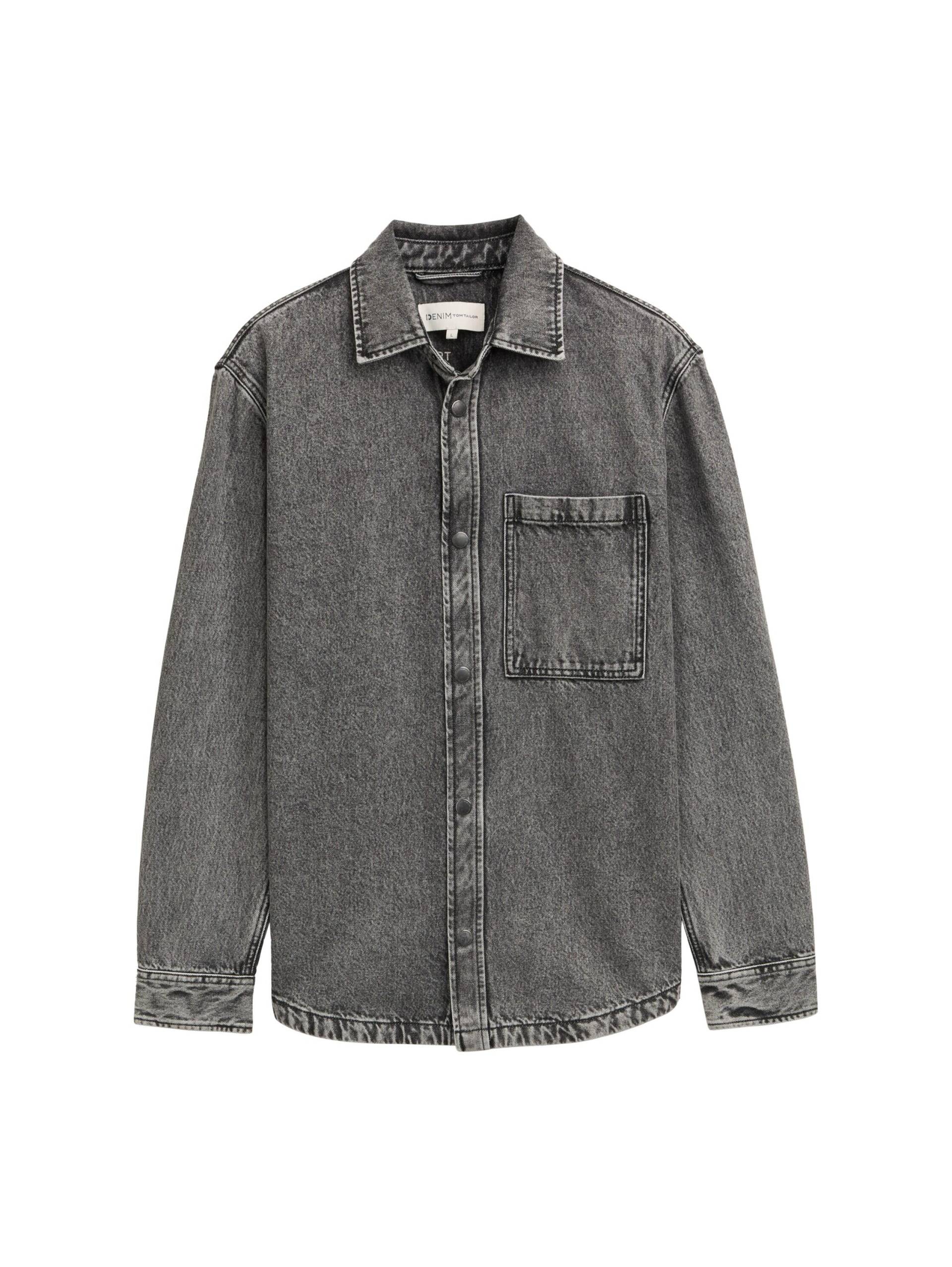 Denim Tom Tailor - Overshirt Jeanshemd mit Brusttasche used mid stone grey denim - Gr. - L von Denim Tom Tailor