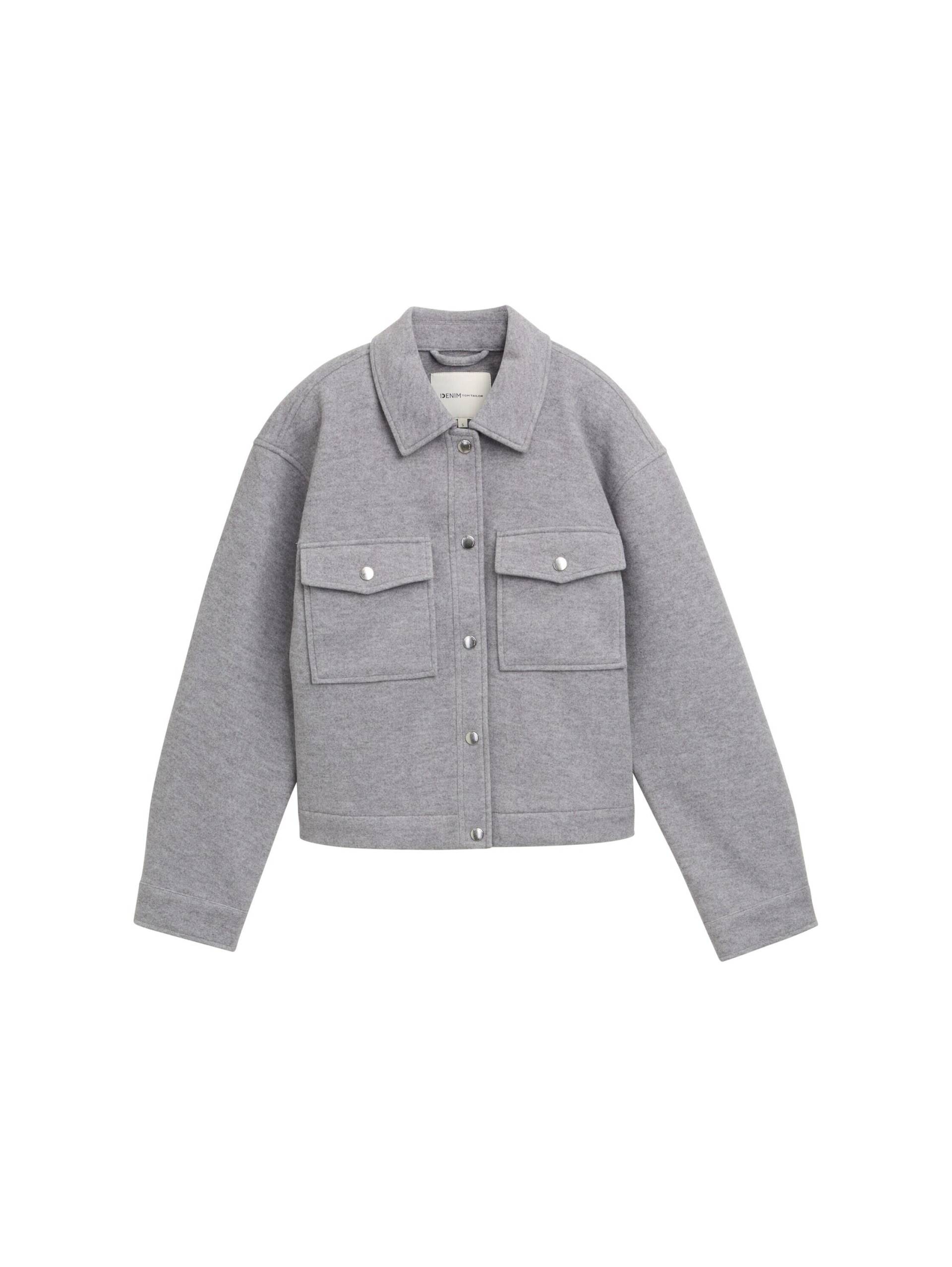 Denim Tom Tailor - Overshirt in Woll-Optik cement grey mélange - Gr. - XL von Denim Tom Tailor