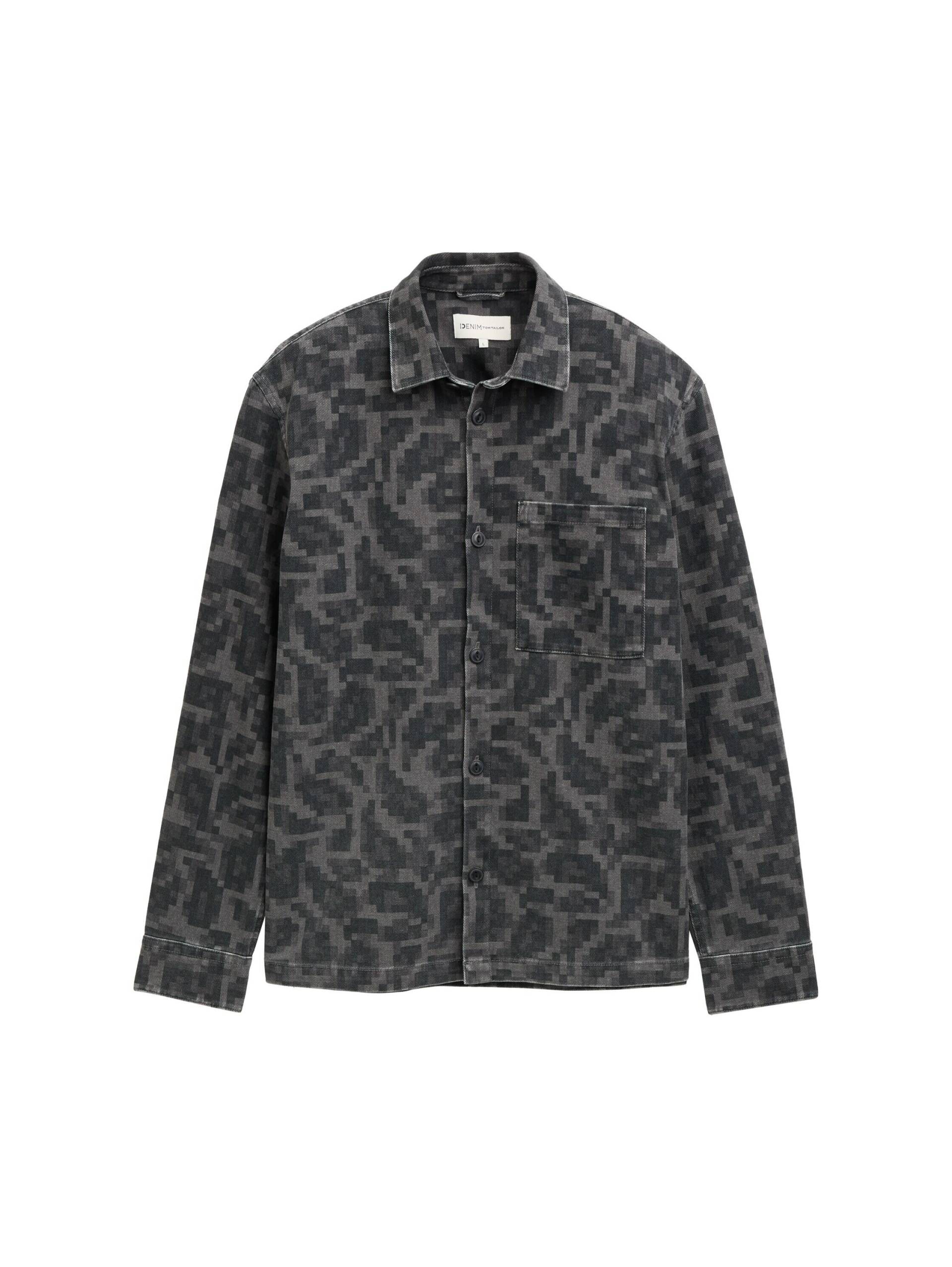 Denim Tom Tailor - Overshirt mit Brusttasche night grey big pixel print - Gr. - XL von Denim Tom Tailor