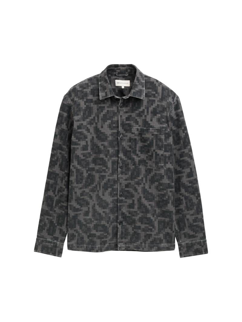 Denim Tom Tailor - Overshirt mit Brusttasche night grey big pixel print - Gr. - XL von Denim Tom Tailor