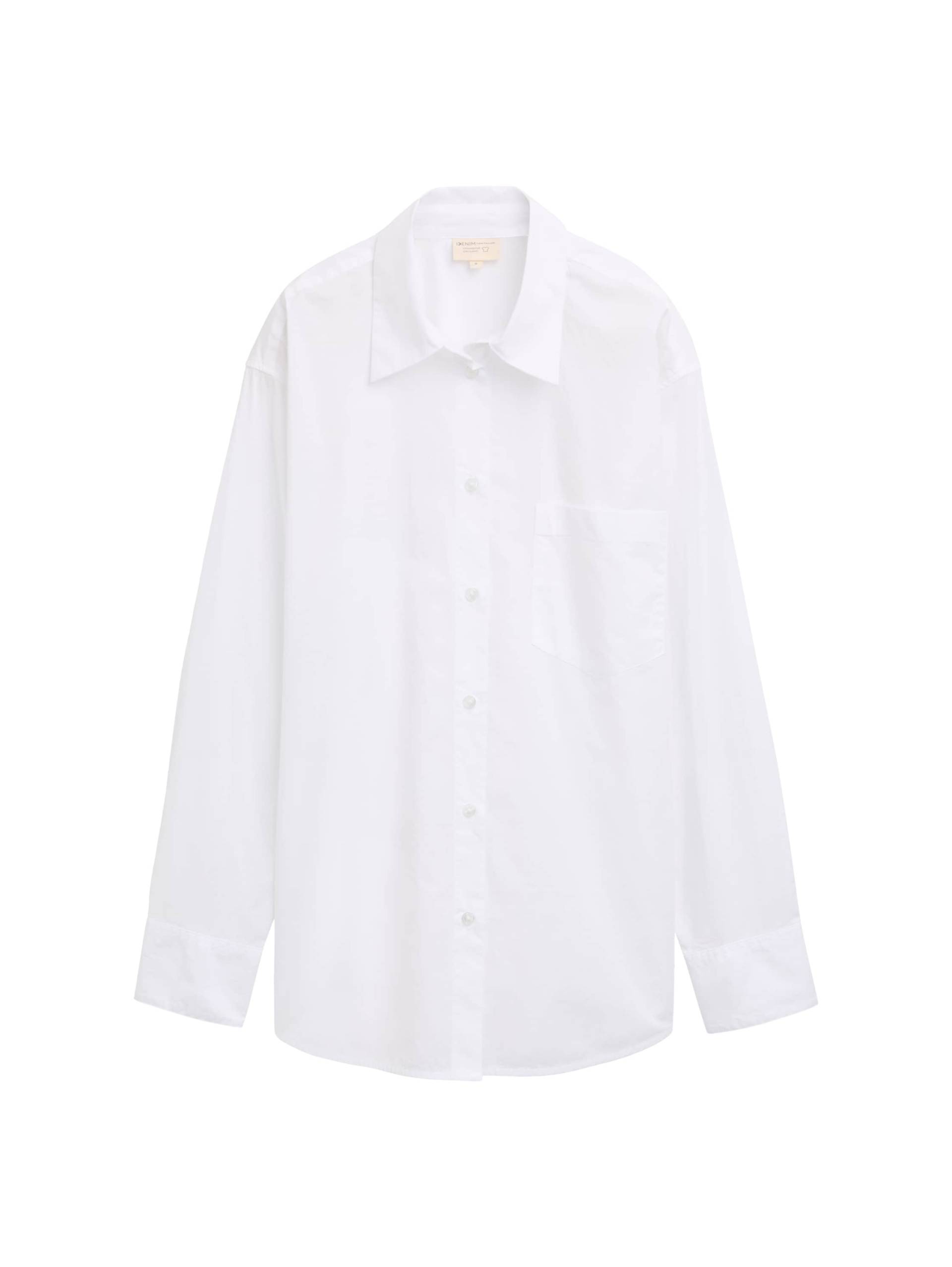 Denim Tom Tailor - Oversize Hemdbluse mit Brusttasche white - Gr. - XS von Denim Tom Tailor