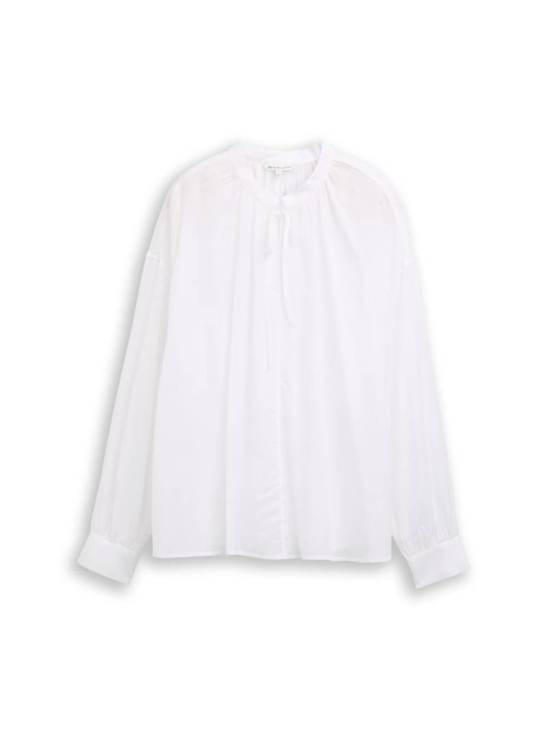 Denim Tom Tailor - Oversize Hemdbluse mit Schleifen-Detail white - Gr. - L von Denim Tom Tailor
