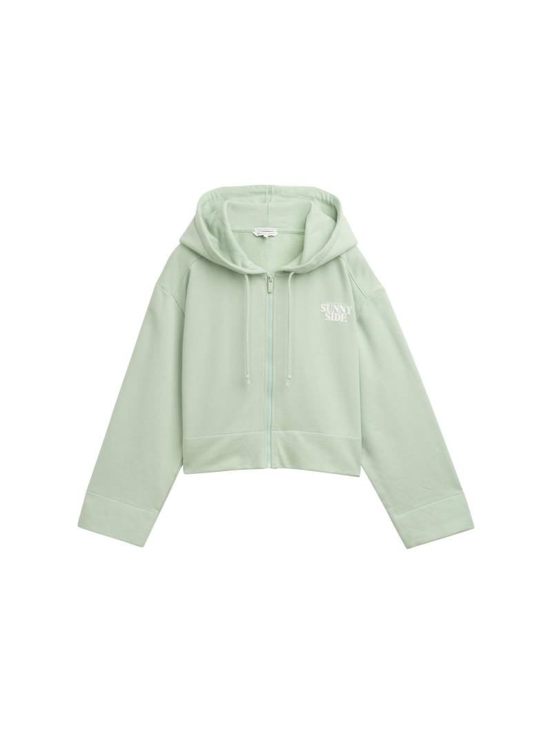 Denim Tom Tailor - Oversize Hoodie Sweatjacke mit Print fresh mint green - Gr. - L von Denim Tom Tailor