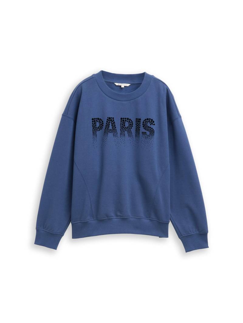 Denim Tom Tailor - Oversize Sweatshirt mit Print dark duck blue - Gr. - XS von Denim Tom Tailor
