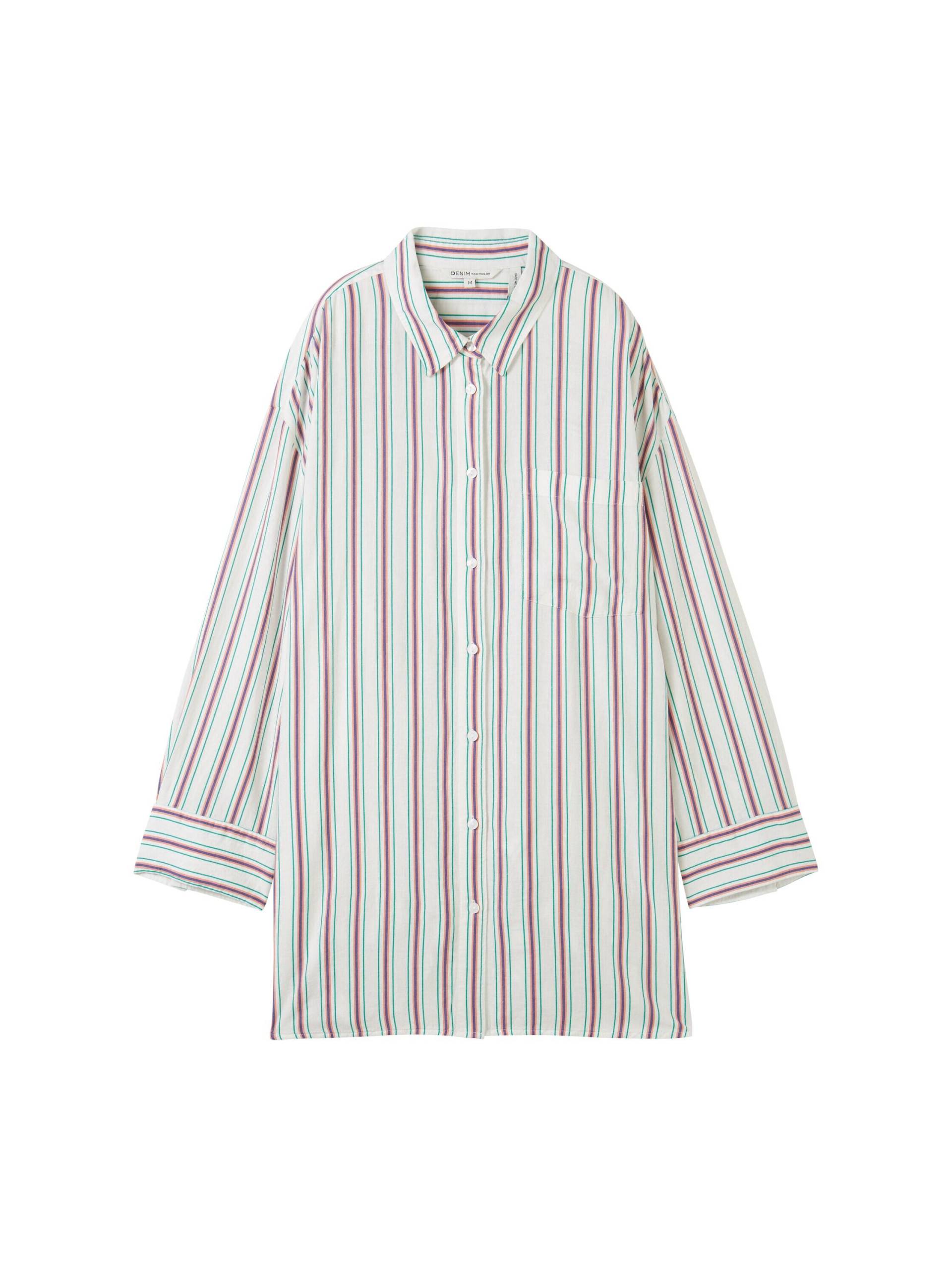 Denim Tom Tailor - Oversized Hemd mit Leinen multicolor vertical stripe - Gr. - M von Denim Tom Tailor