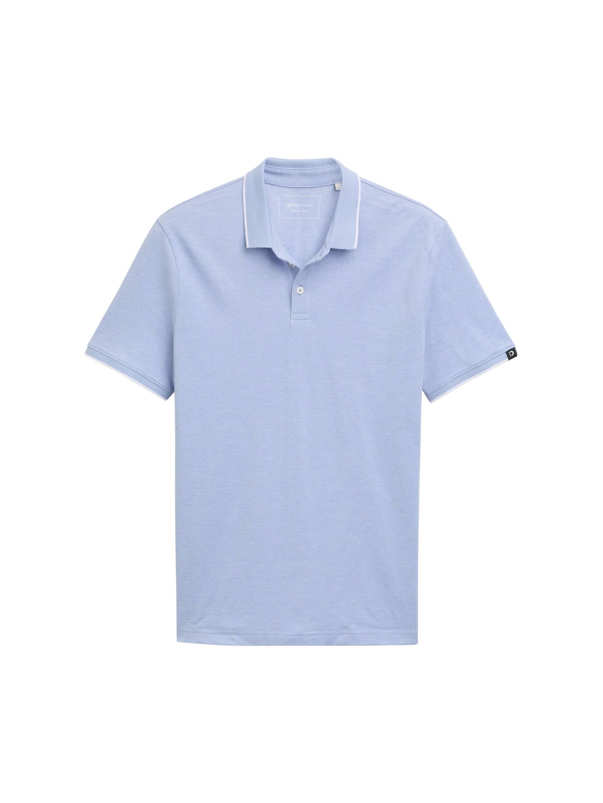 Denim Tom Tailor - Piqué Poloshirt aus Baumwolle brunnera blue two tone - Gr. - M von Denim Tom Tailor