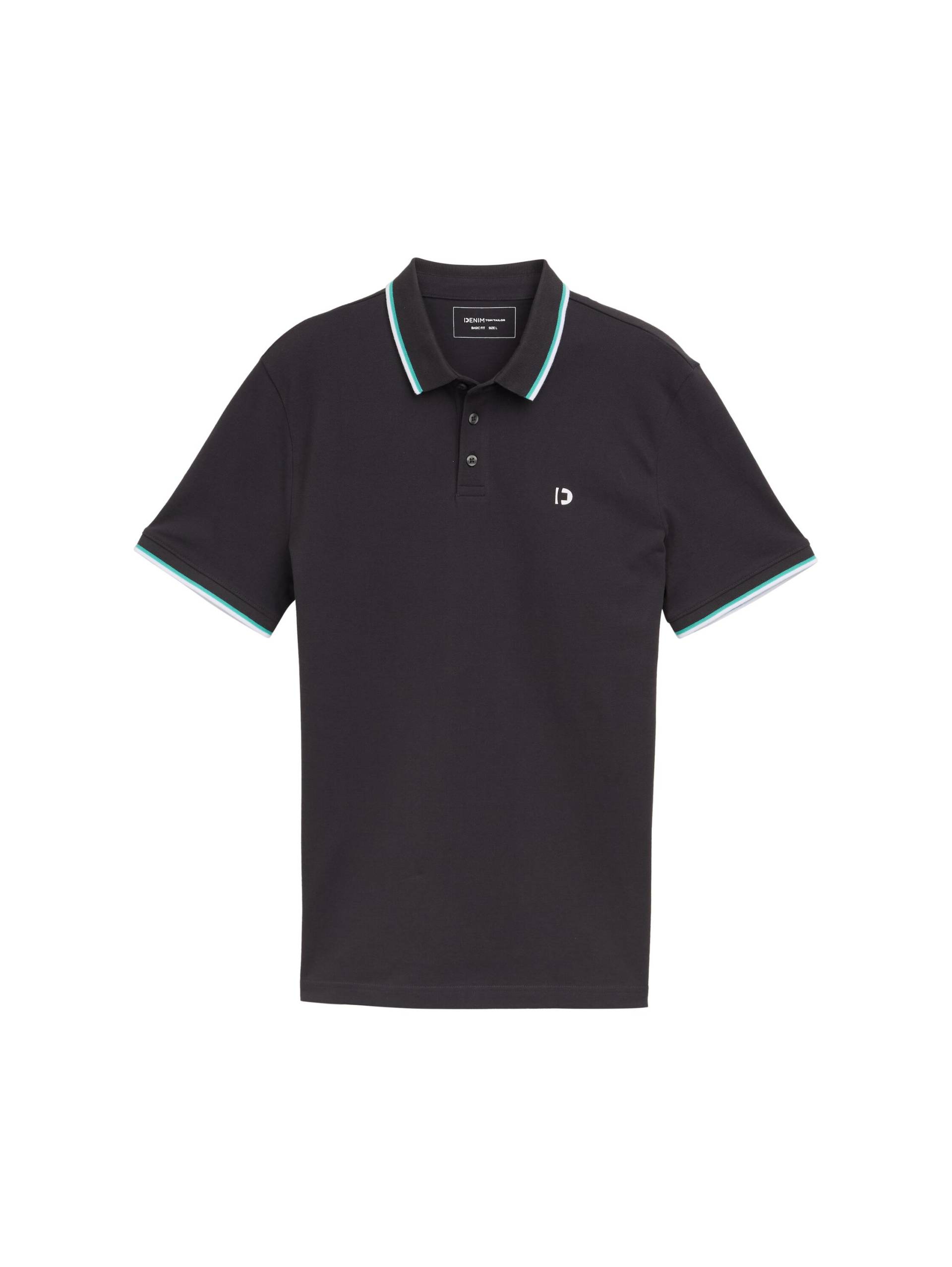 Denim Tom Tailor - Piqué Poloshirt mit Logo-Print coal grey - Gr. - L von Denim Tom Tailor