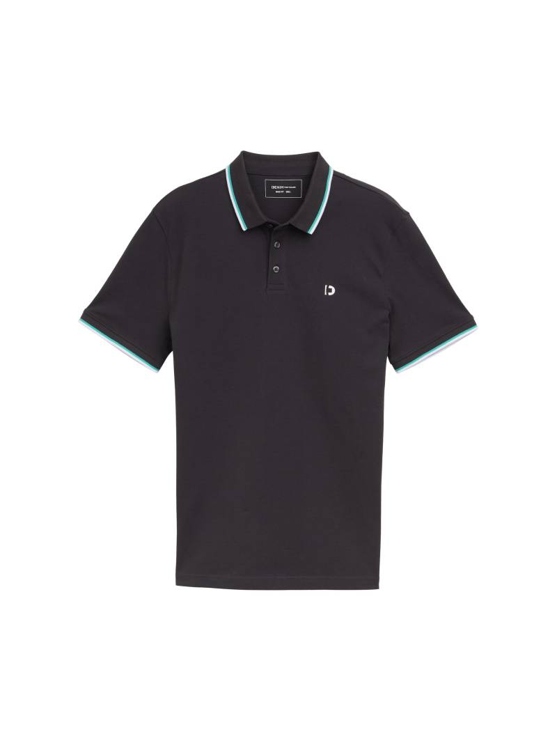 Denim Tom Tailor - Piqué Poloshirt mit Logo-Print coal grey - Gr. - L von Denim Tom Tailor