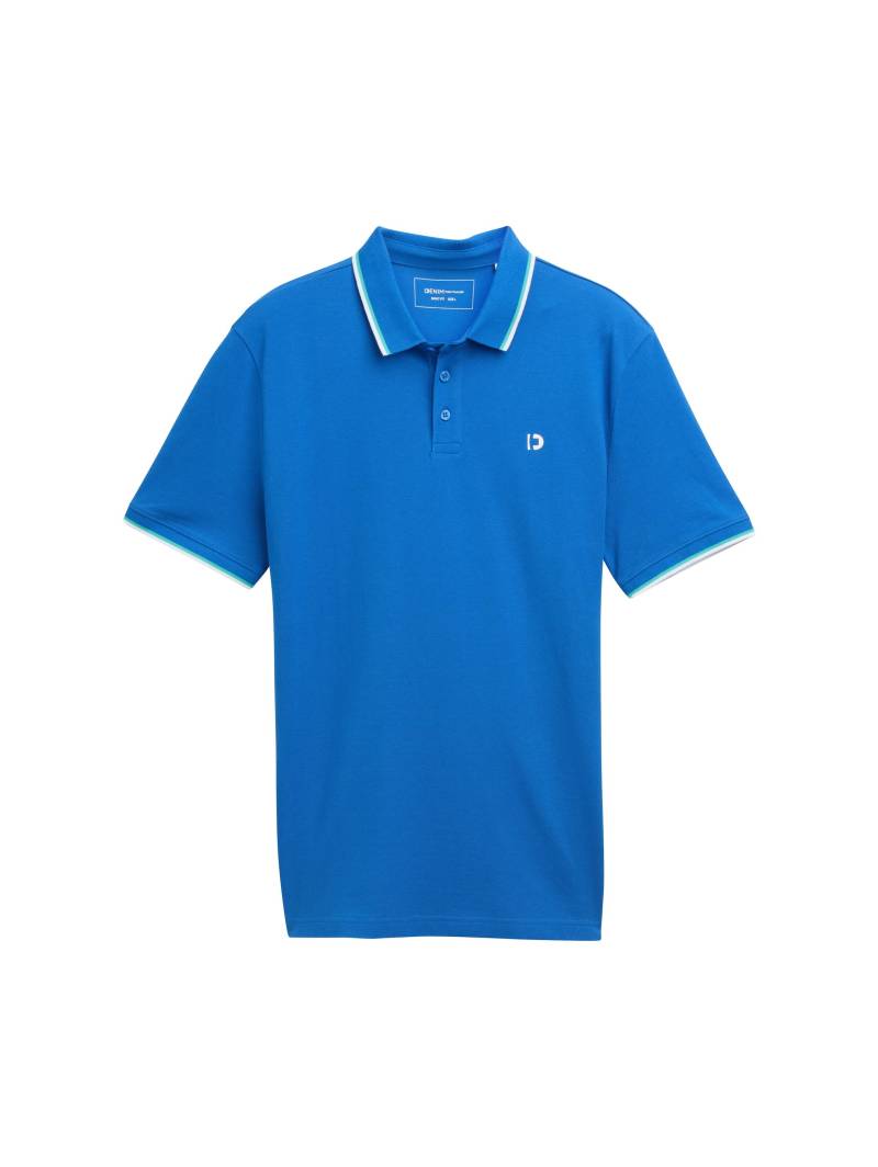 Denim Tom Tailor - Piqué Poloshirt mit Logo-Print strong blue - Gr. - M von Denim Tom Tailor