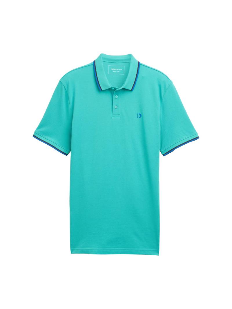 Denim Tom Tailor - Piqué Poloshirt mit Logo-Print waterfall green - Gr. - L von Denim Tom Tailor
