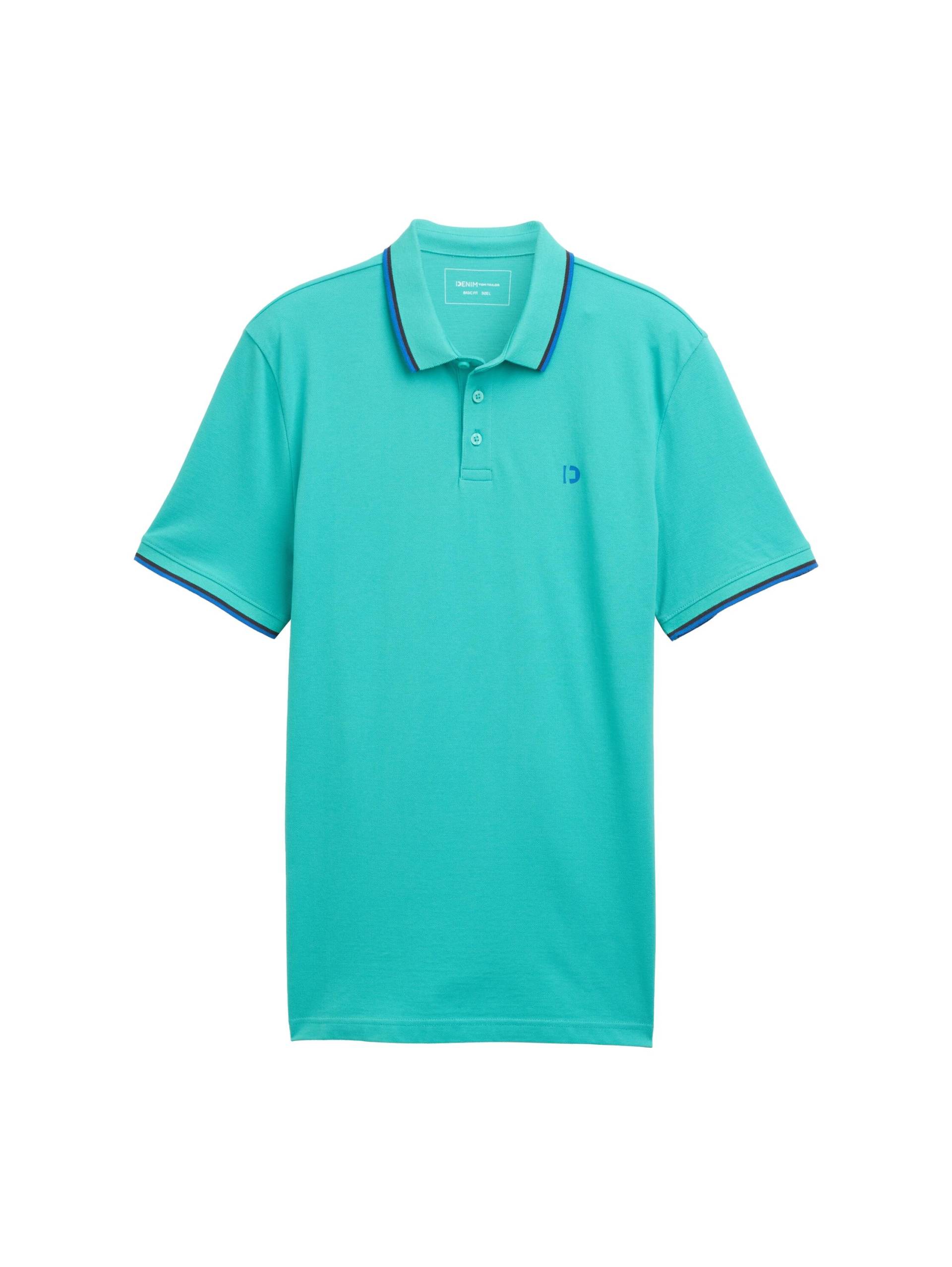 Denim Tom Tailor - Piqué Poloshirt mit Logo-Print waterfall green - Gr. - XL von Denim Tom Tailor