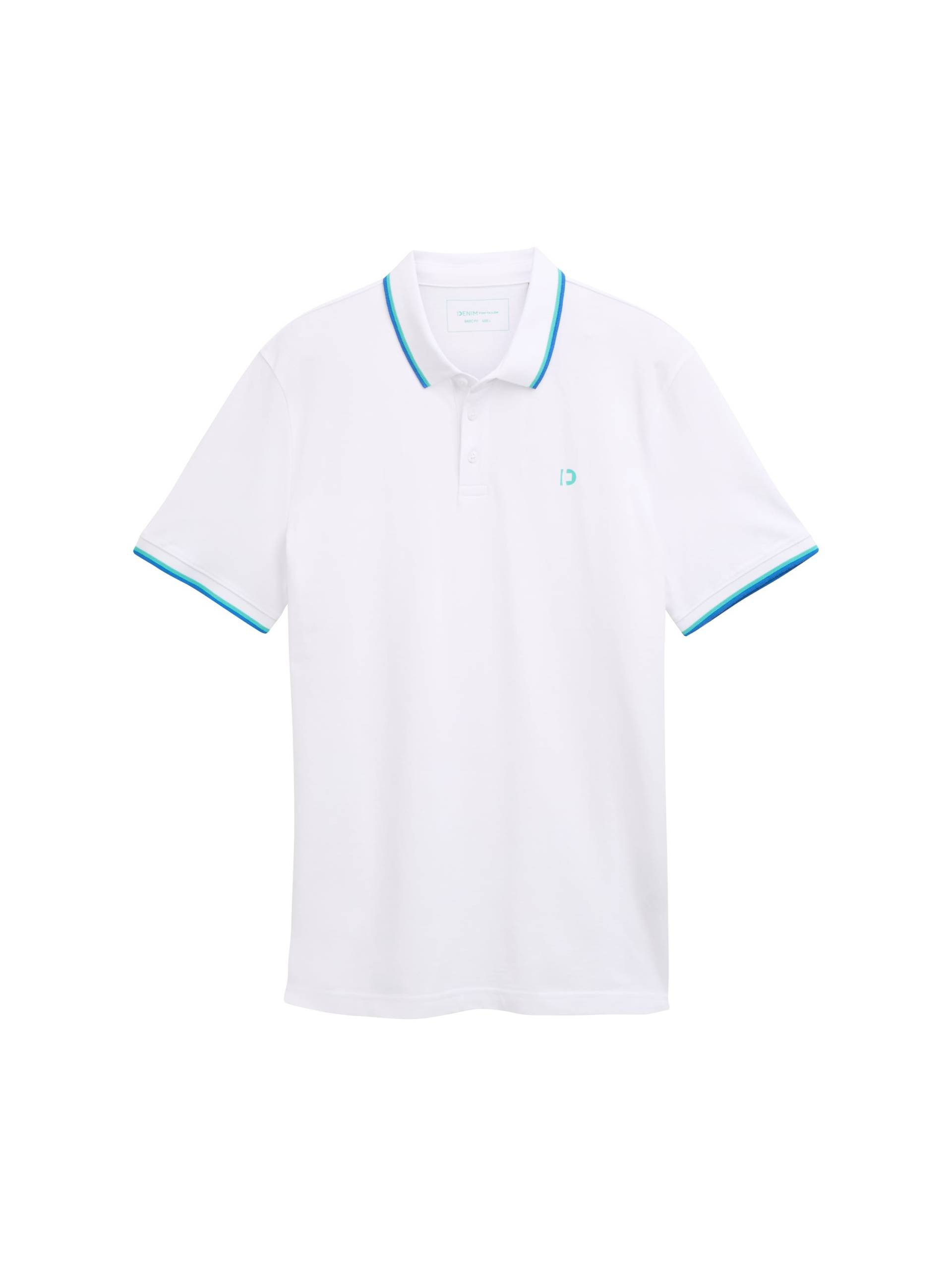 Denim Tom Tailor - Piqué Poloshirt mit Logo-Print white - Gr. - L von Denim Tom Tailor