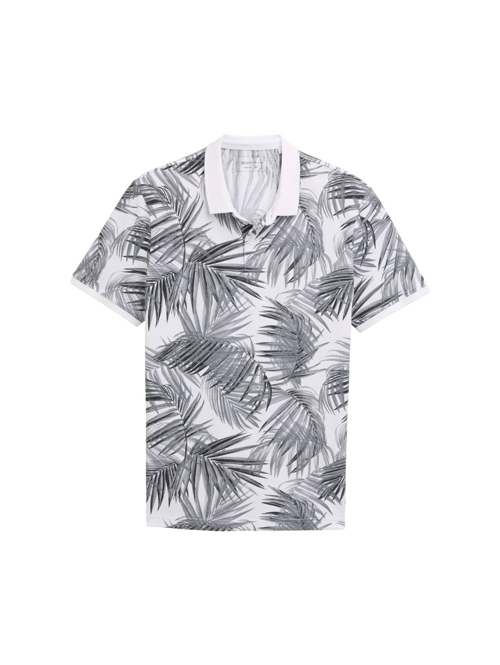 Denim Tom Tailor - Piqué Poloshirt mit Muster white black leaves print - Gr. - L von Denim Tom Tailor