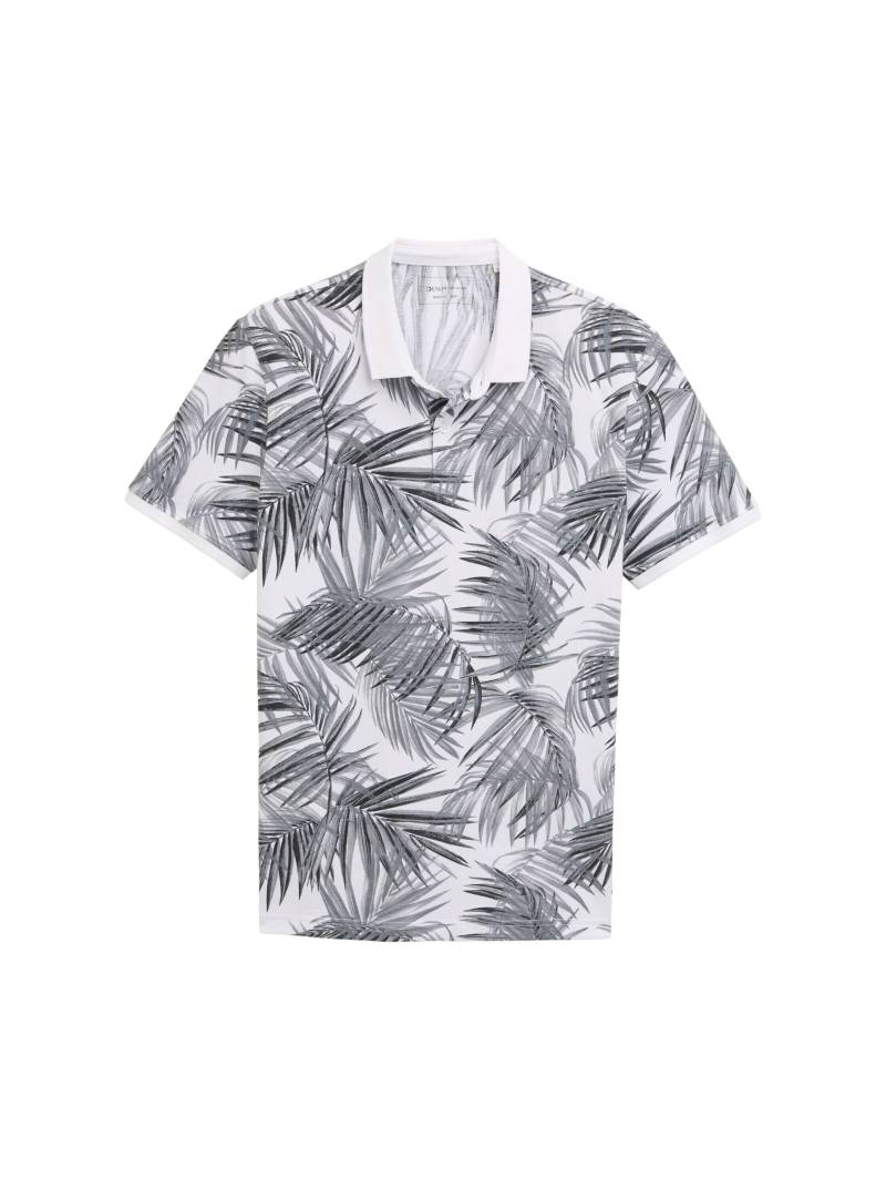 Denim Tom Tailor - Piqué Poloshirt mit Muster white black leaves print - Gr. - L von Denim Tom Tailor