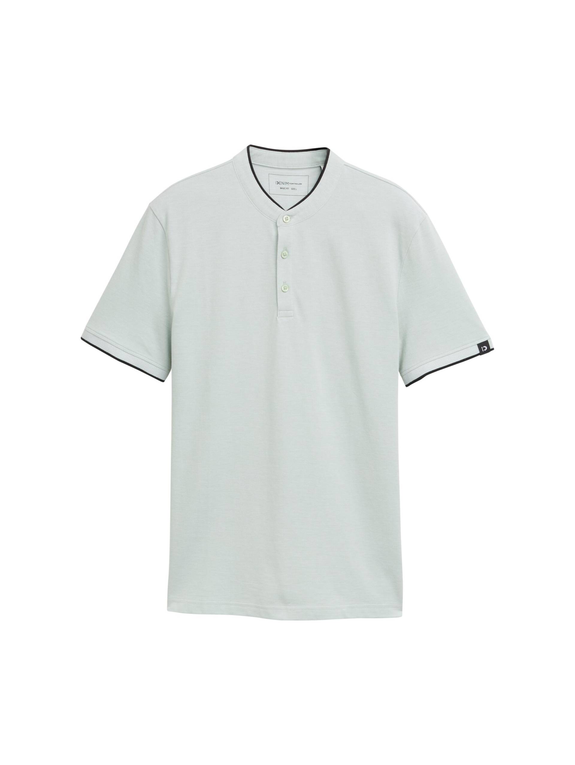Denim Tom Tailor - Piqué Poloshirt mit Stehkragen fresh green white two tone - Gr. - L von Denim Tom Tailor
