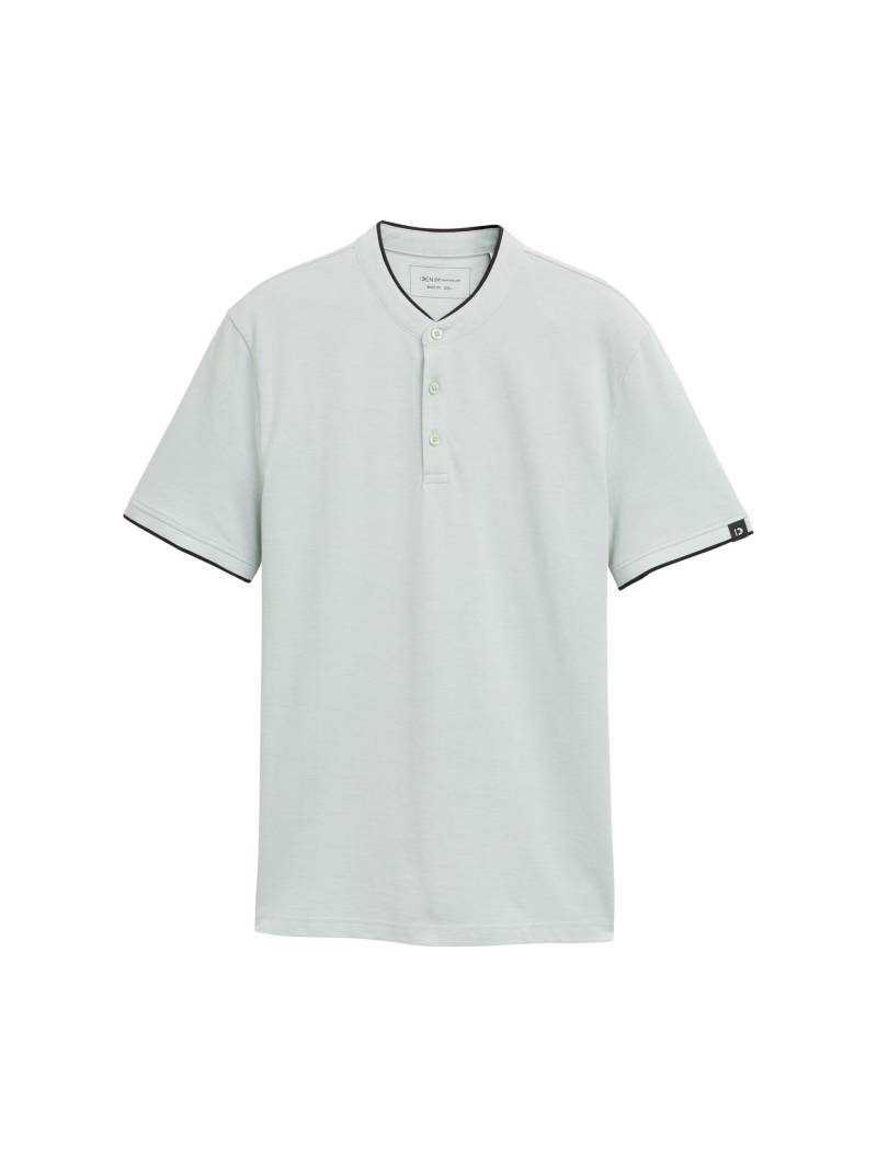 Denim Tom Tailor - Piqué Poloshirt mit Stehkragen fresh green white two tone - Gr. - L von Denim Tom Tailor
