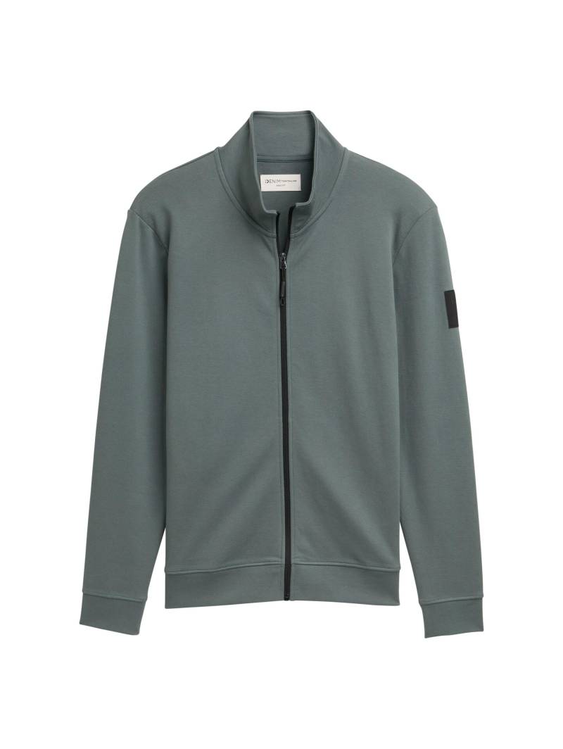 Denim Tom Tailor - Piqué Sweatjacke mit Stehkragen washed jasper green - Gr. - S von Denim Tom Tailor