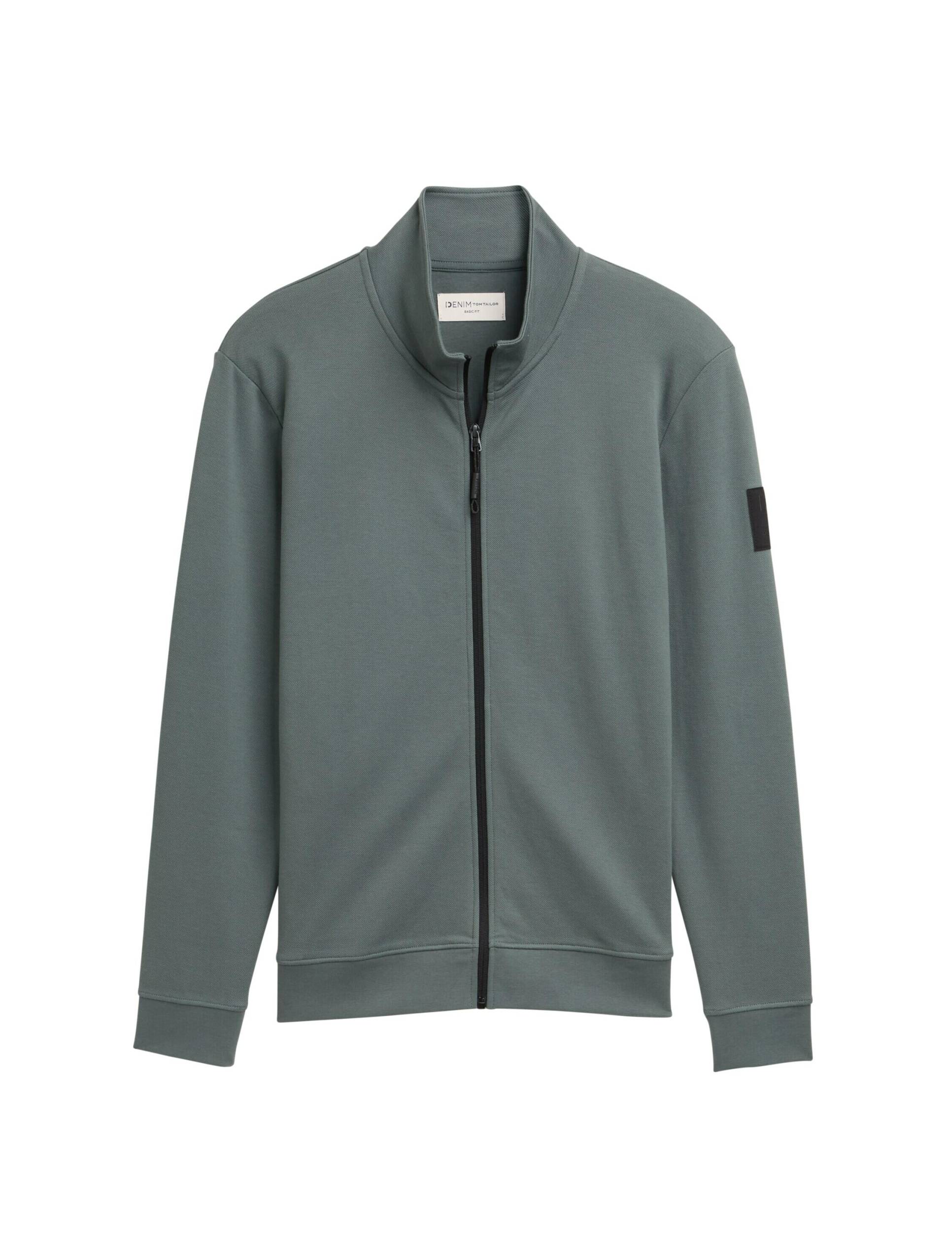 Denim Tom Tailor - Piqué Sweatjacke mit Stehkragen washed jasper green - Gr. - XXL von Denim Tom Tailor