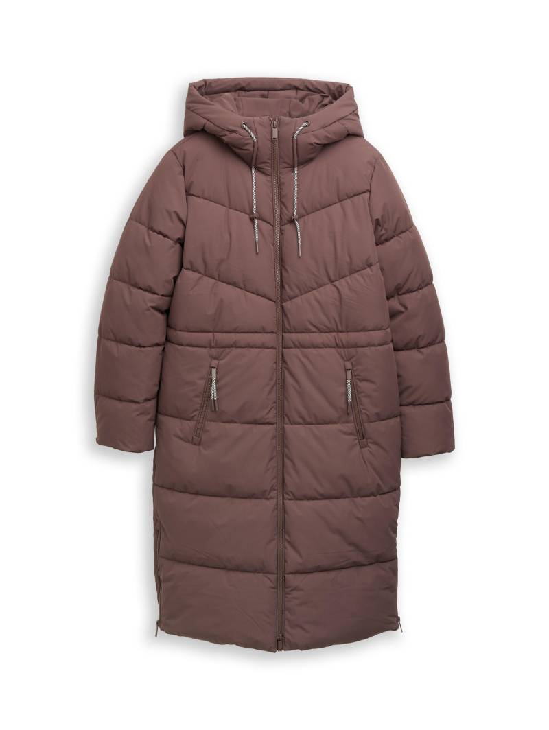 Denim Tom Tailor - Puffer-Mantel mit Kapuze soft chocolate brown - Gr. - S von Denim Tom Tailor