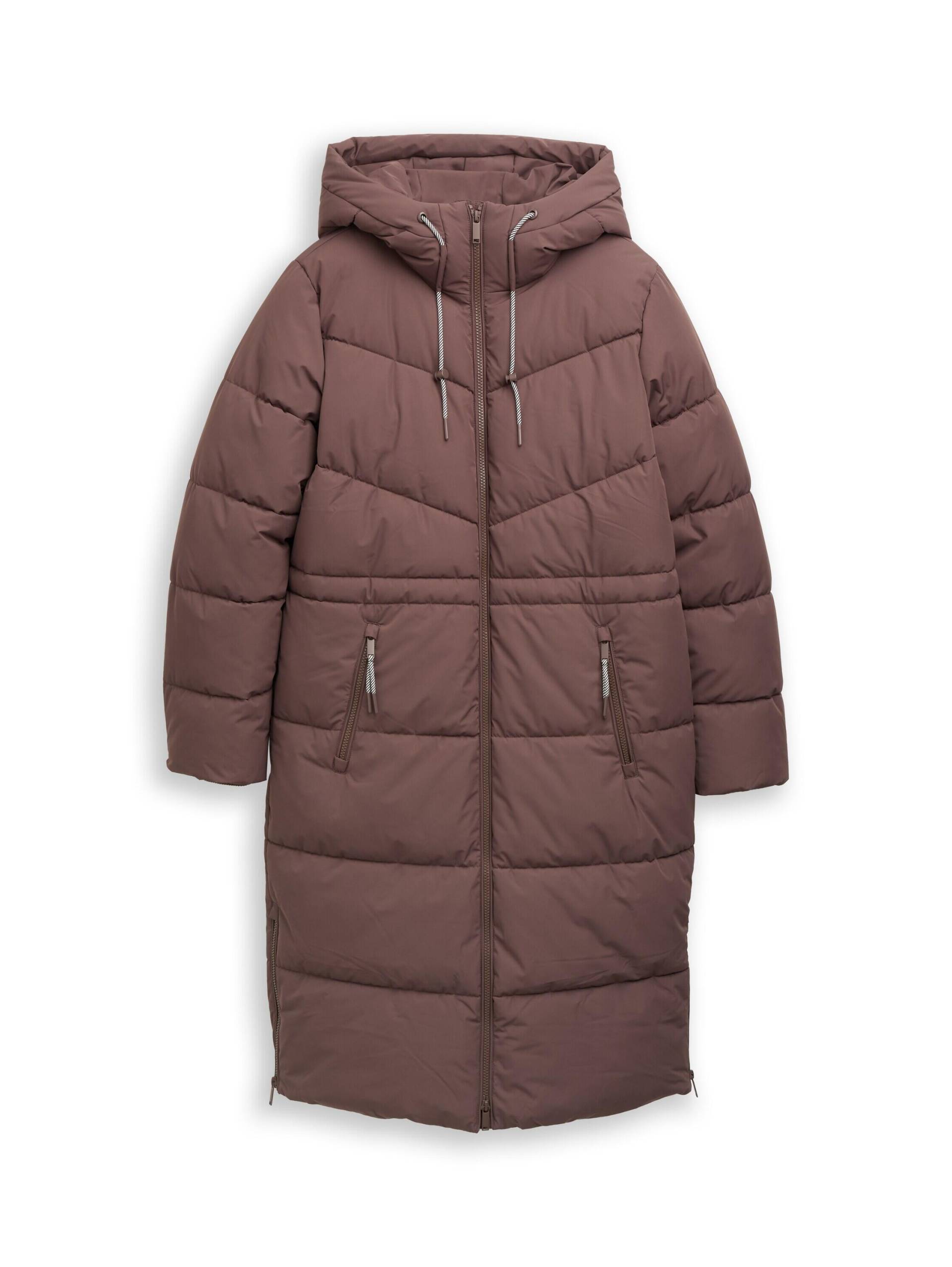 Denim Tom Tailor - Puffer-Mantel mit Kapuze soft chocolate brown - Gr. - XS von Denim Tom Tailor