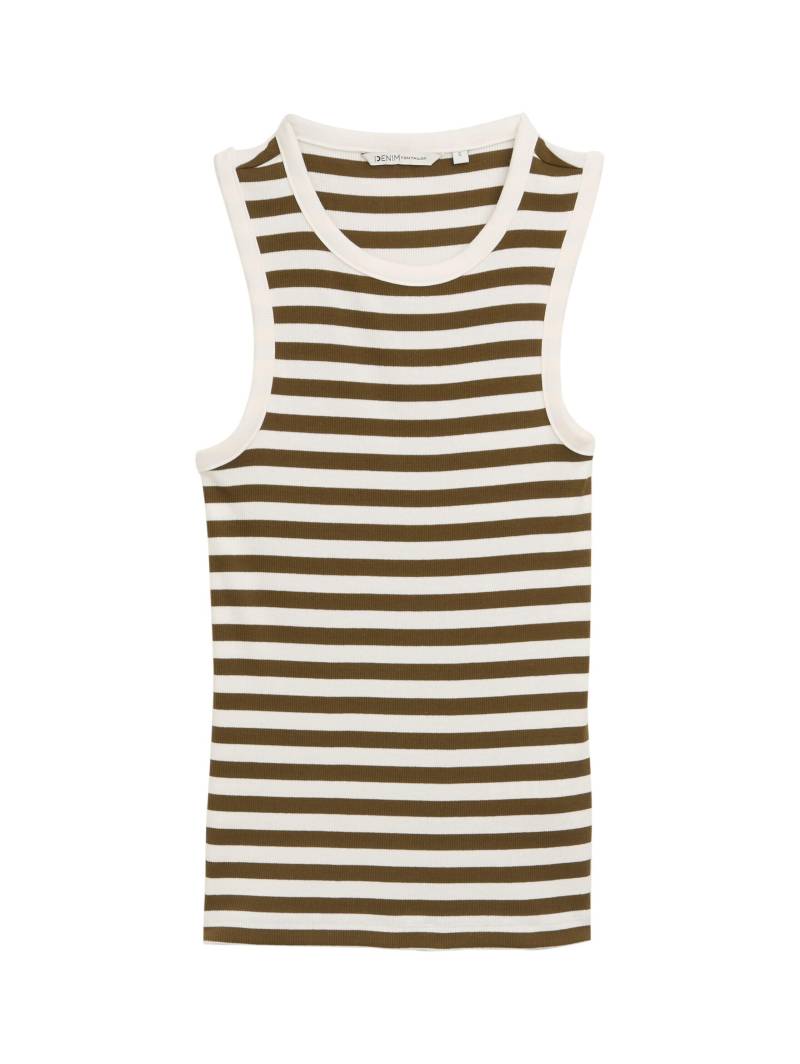 Denim Tom Tailor - Racerback Top mit Rippstruktur olive white stripe - Gr. - S von Denim Tom Tailor