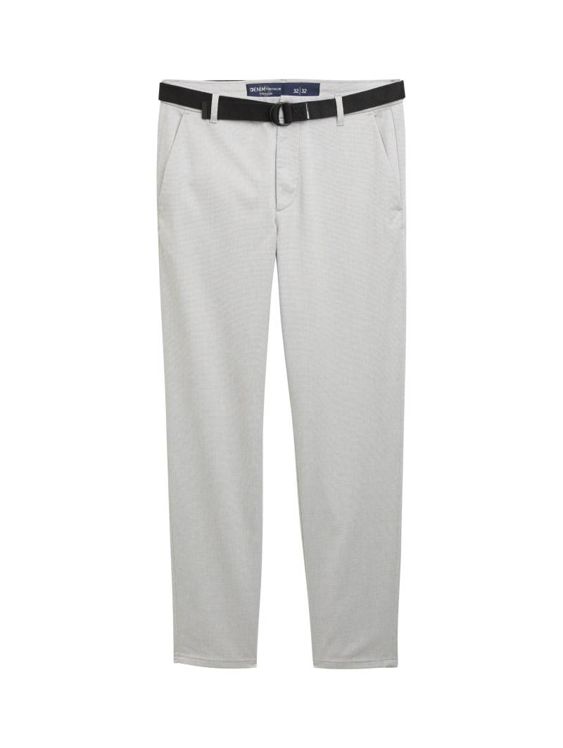 Denim Tom Tailor - Regular Fit Chino Hose mit Gürtel grey white mini houndstooth - Gr. - 33/34 von Denim Tom Tailor