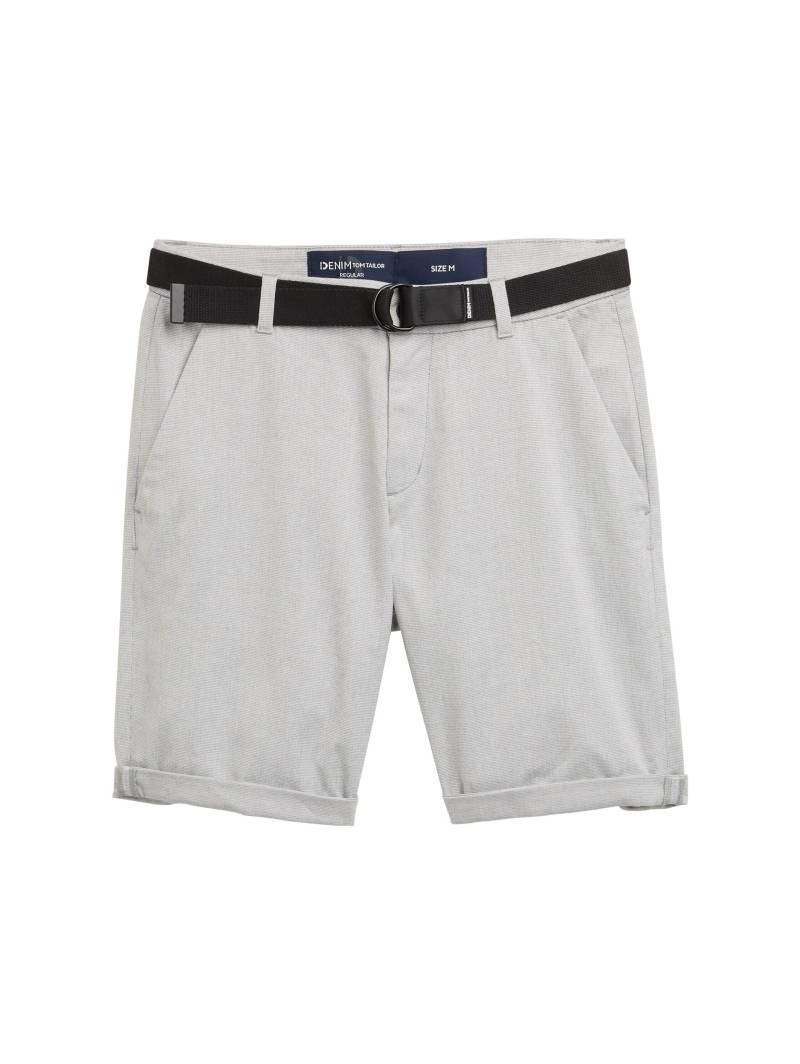Denim Tom Tailor - Regular Fit Chino Shorts mit Gürtel grey white mini houndstooth - Gr. - L von Denim Tom Tailor