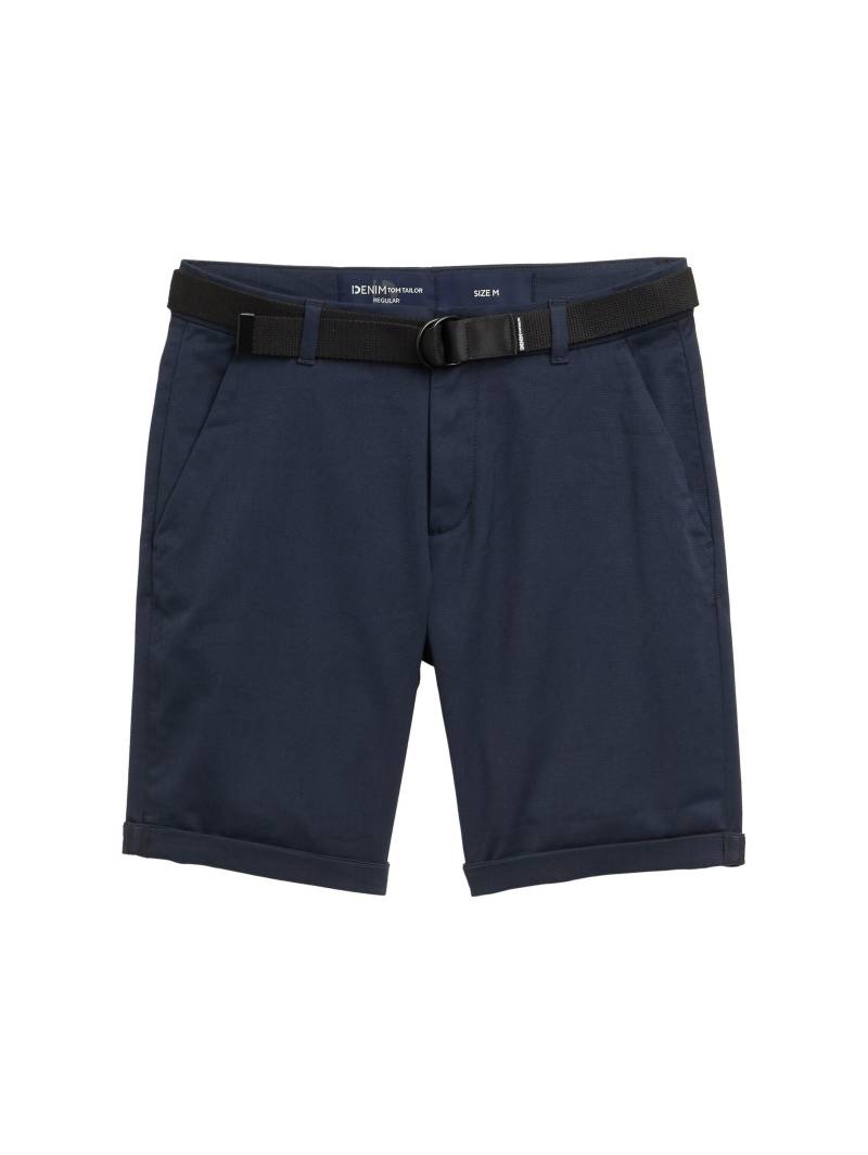 Denim Tom Tailor - Regular Fit Chino Shorts mit Gürtel navy blue mini houndstooth - Gr. - XS von Denim Tom Tailor