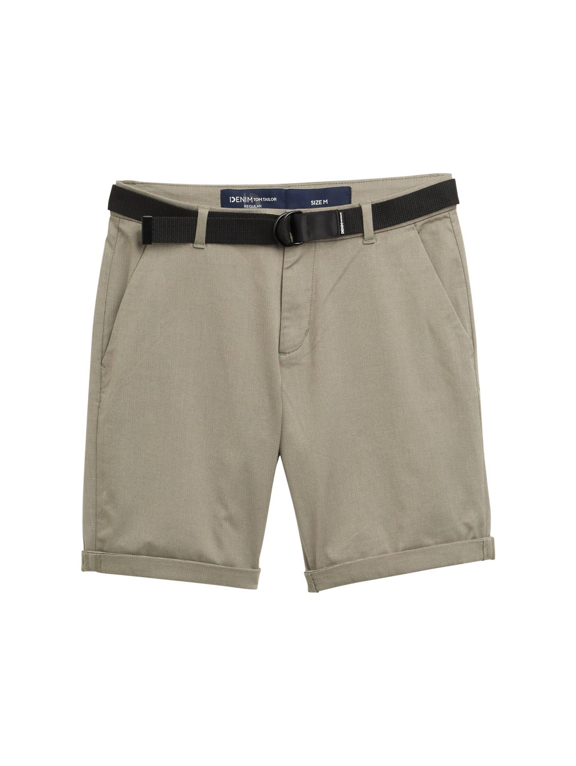 Denim Tom Tailor - Regular Fit Chino Shorts mit Gürtel olive mini houndstooth - Gr. - XS von Denim Tom Tailor