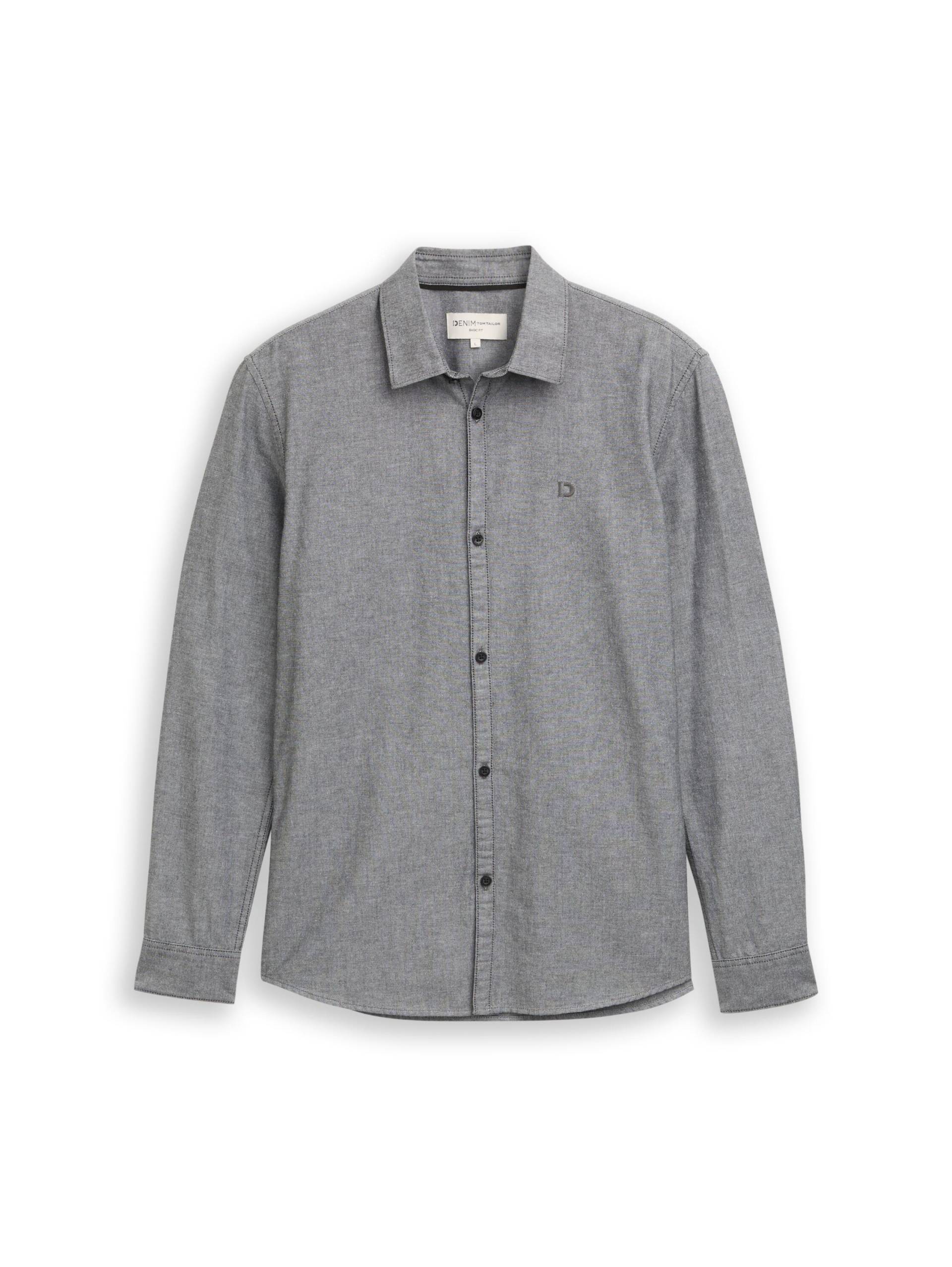 Denim Tom Tailor - Regular Fit Hemd mit Logo-Stickerei black white chambray - Gr. - S von Denim Tom Tailor
