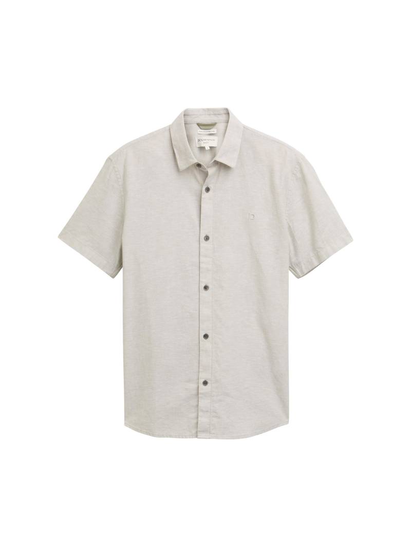 Denim Tom Tailor - Regular Fit Kurzarmhemd mit Leinenanteil beige abbey stone chambray - Gr. - M von Denim Tom Tailor