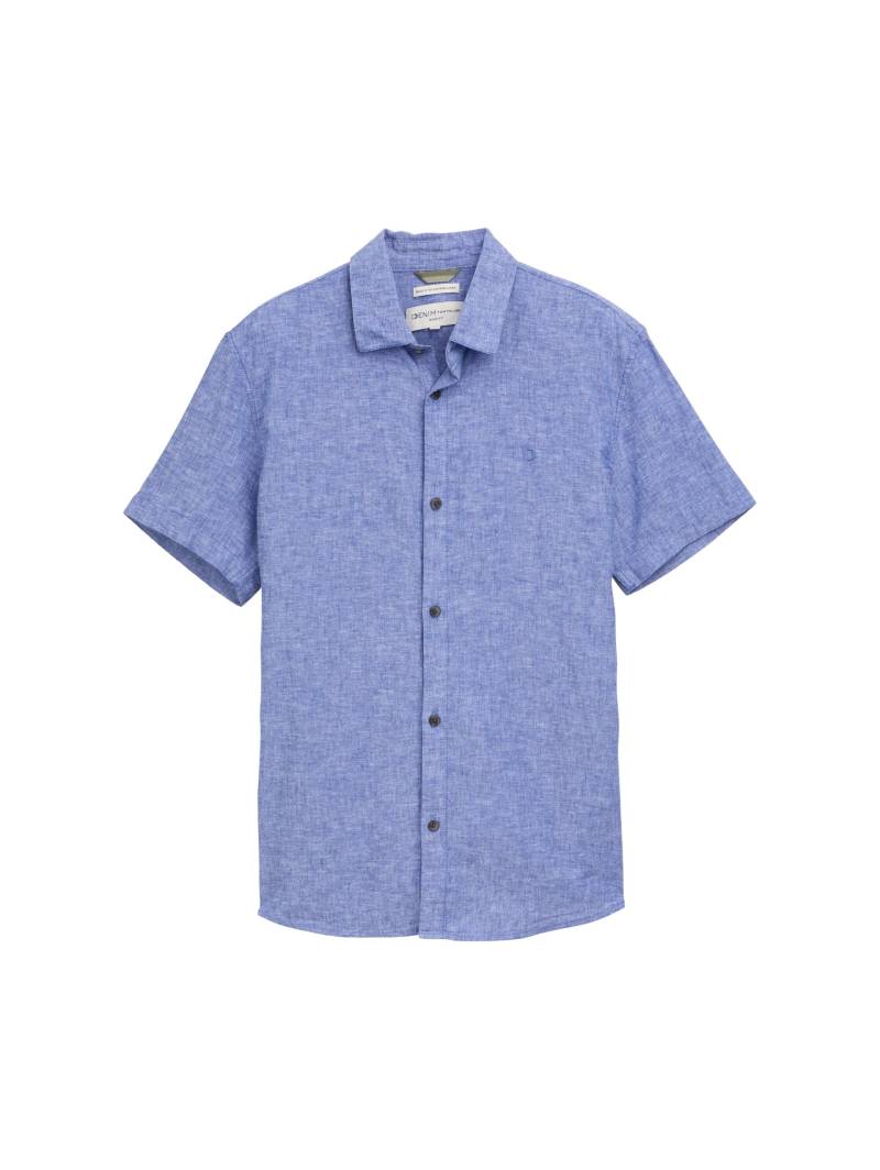 Denim Tom Tailor - Regular Fit Kurzarmhemd mit Leinenanteil royal blue chambray - Gr. - S von Denim Tom Tailor