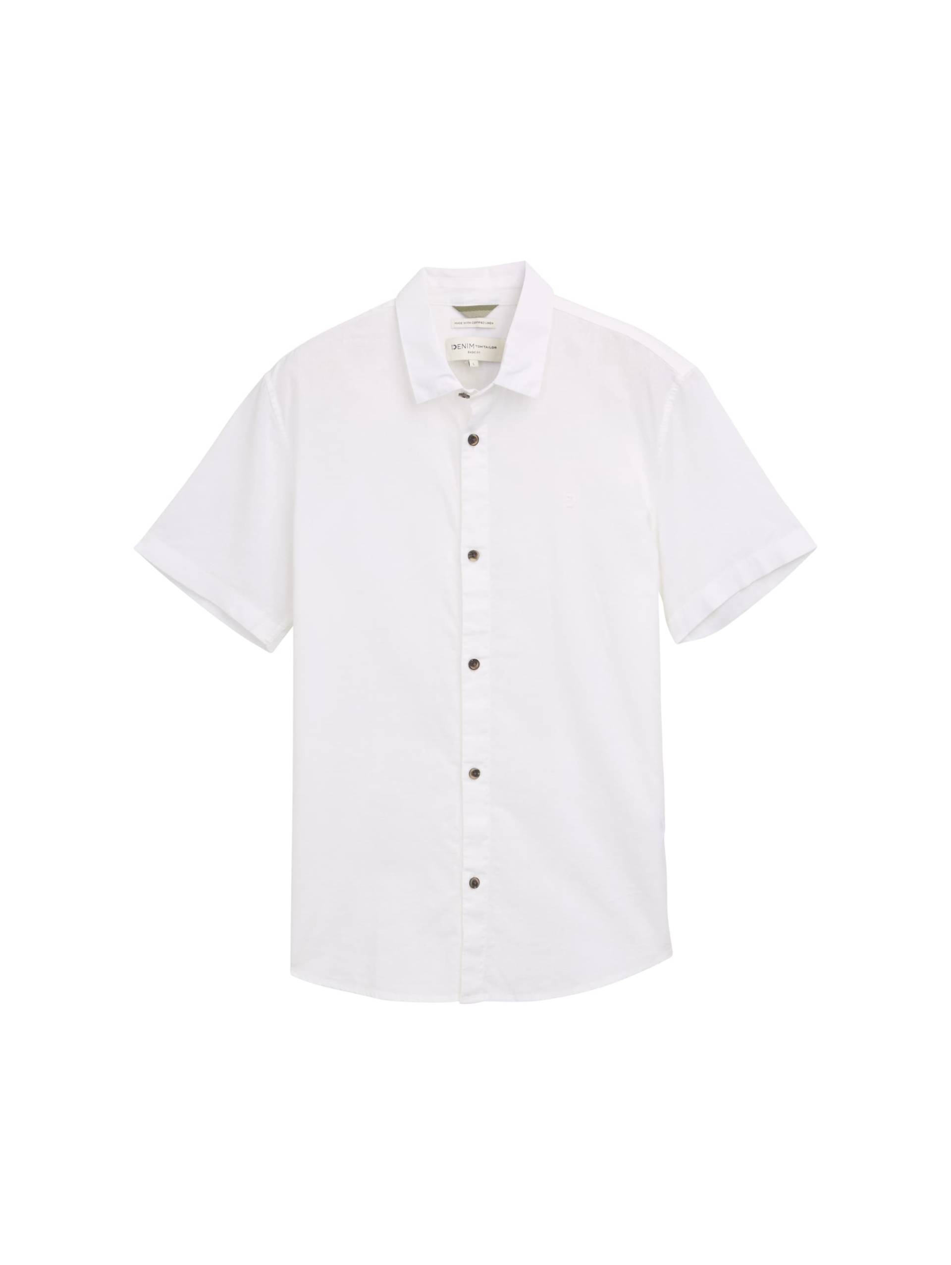 Denim Tom Tailor - Regular Fit Kurzarmhemd mit Leinenanteil white - Gr. - M von Denim Tom Tailor