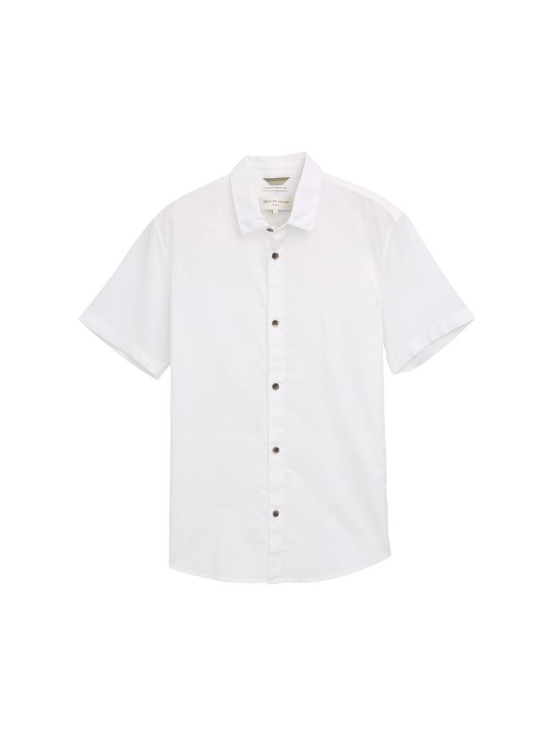 Denim Tom Tailor - Regular Fit Kurzarmhemd mit Leinenanteil white - Gr. - M von Denim Tom Tailor