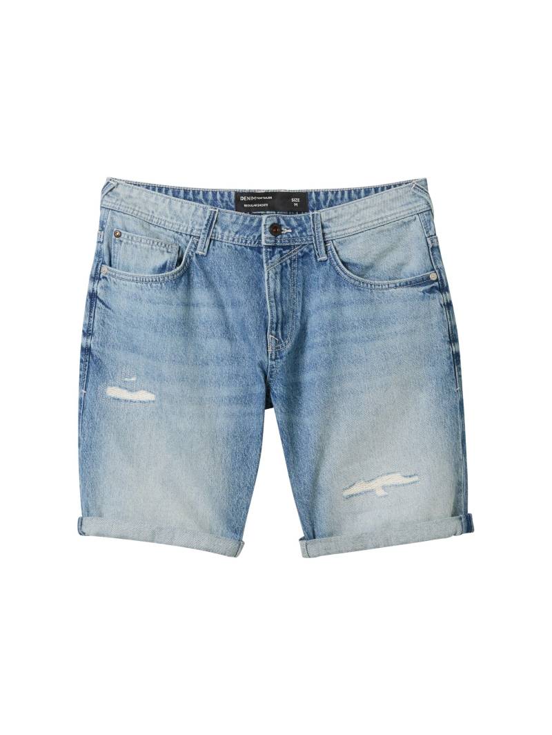 Denim Tom Tailor - Regular Shorts mit recycelter Baumwolle destroyed light stone blue denim - Gr. - S von Denim Tom Tailor
