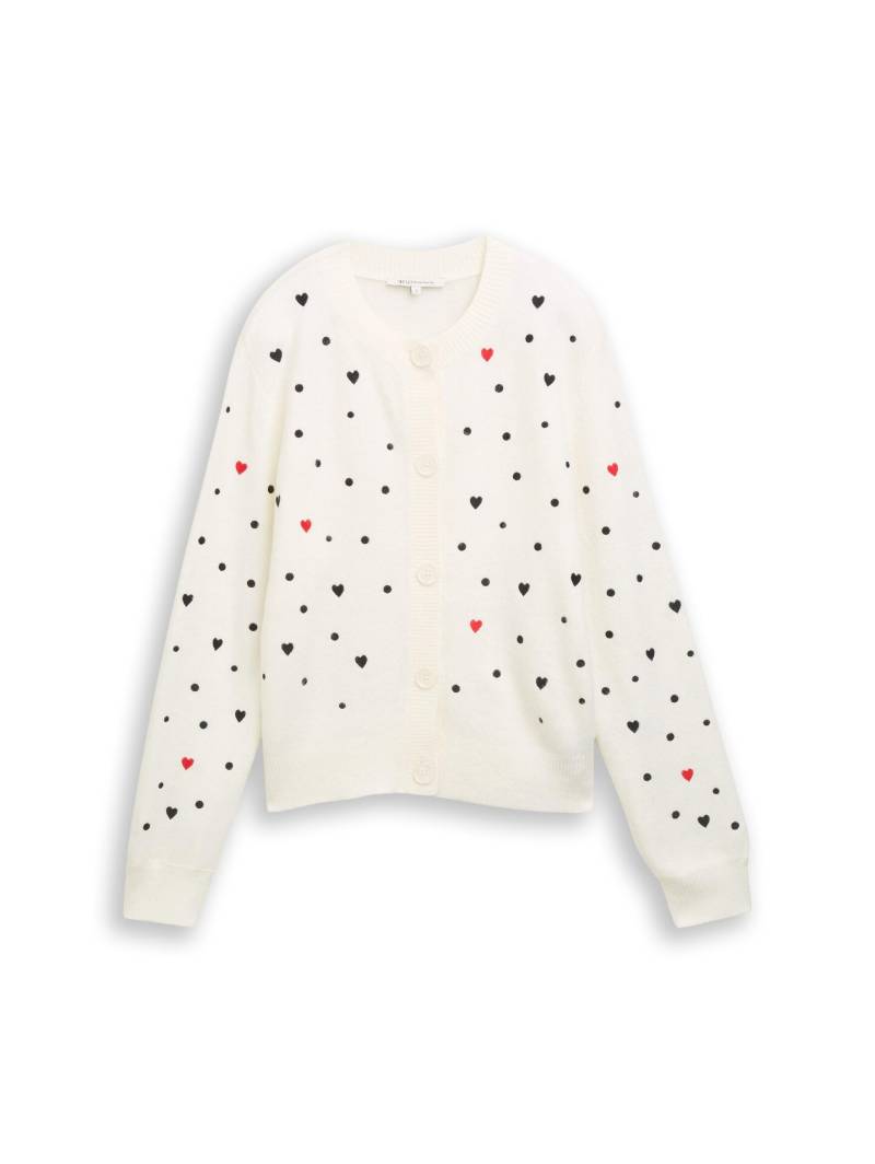 Denim Tom Tailor - Relaxed Fit Cardigan mit Stickereien white black dots and hearts - Gr. - S von Denim Tom Tailor