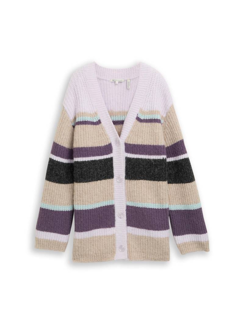 Denim Tom Tailor - Relaxed Fit Cardigan mit Streifenmuster beige lilac multicolor stripe - Gr. - S von Denim Tom Tailor