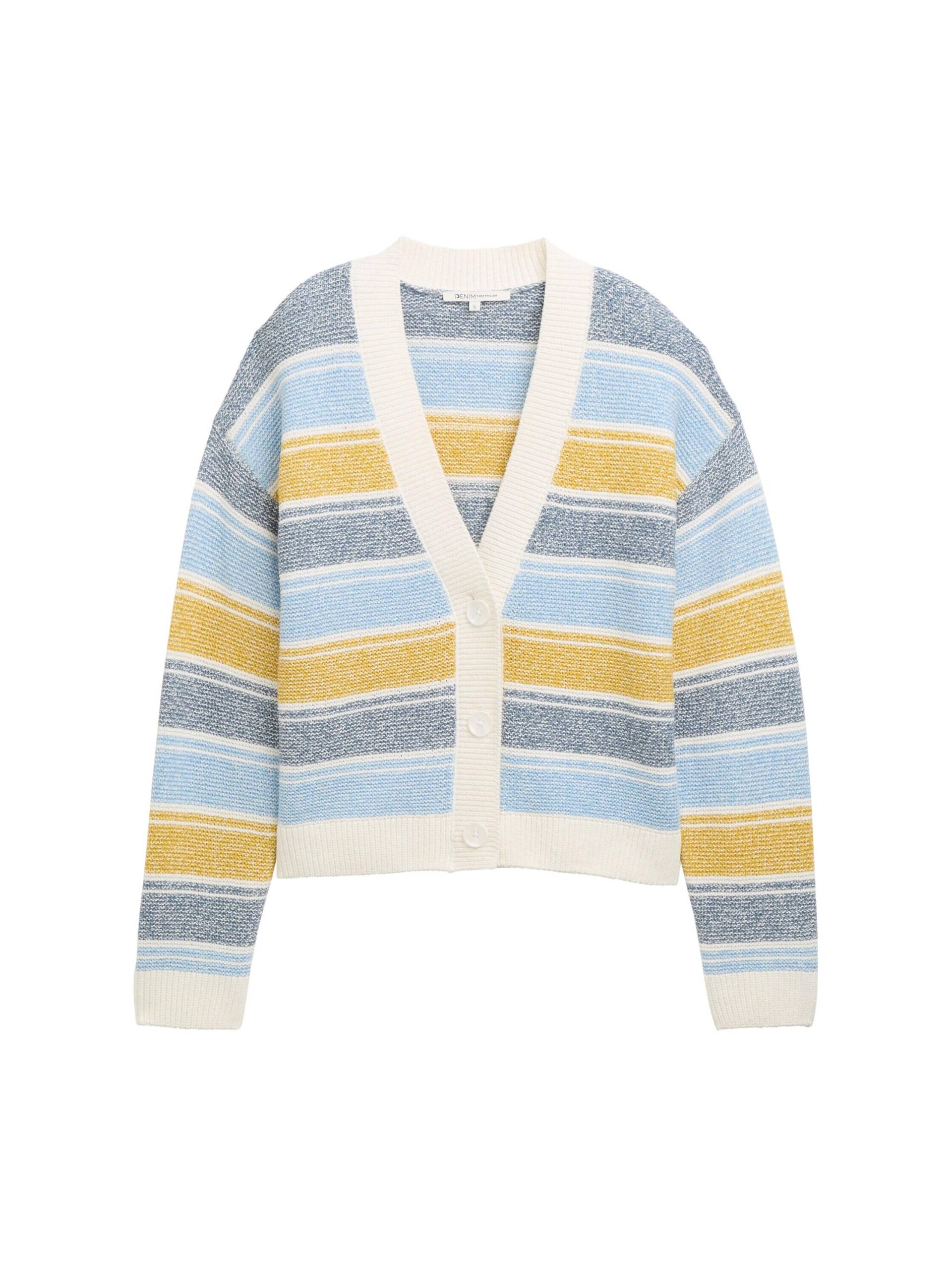 Denim Tom Tailor - Relaxed Fit Cardigan mit Streifenmuster blue yellow stripe - Gr. - XL von Denim Tom Tailor