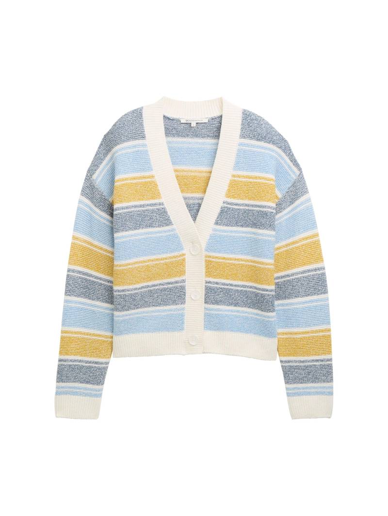 Denim Tom Tailor - Relaxed Fit Cardigan mit Streifenmuster blue yellow stripe - Gr. - XS von Denim Tom Tailor