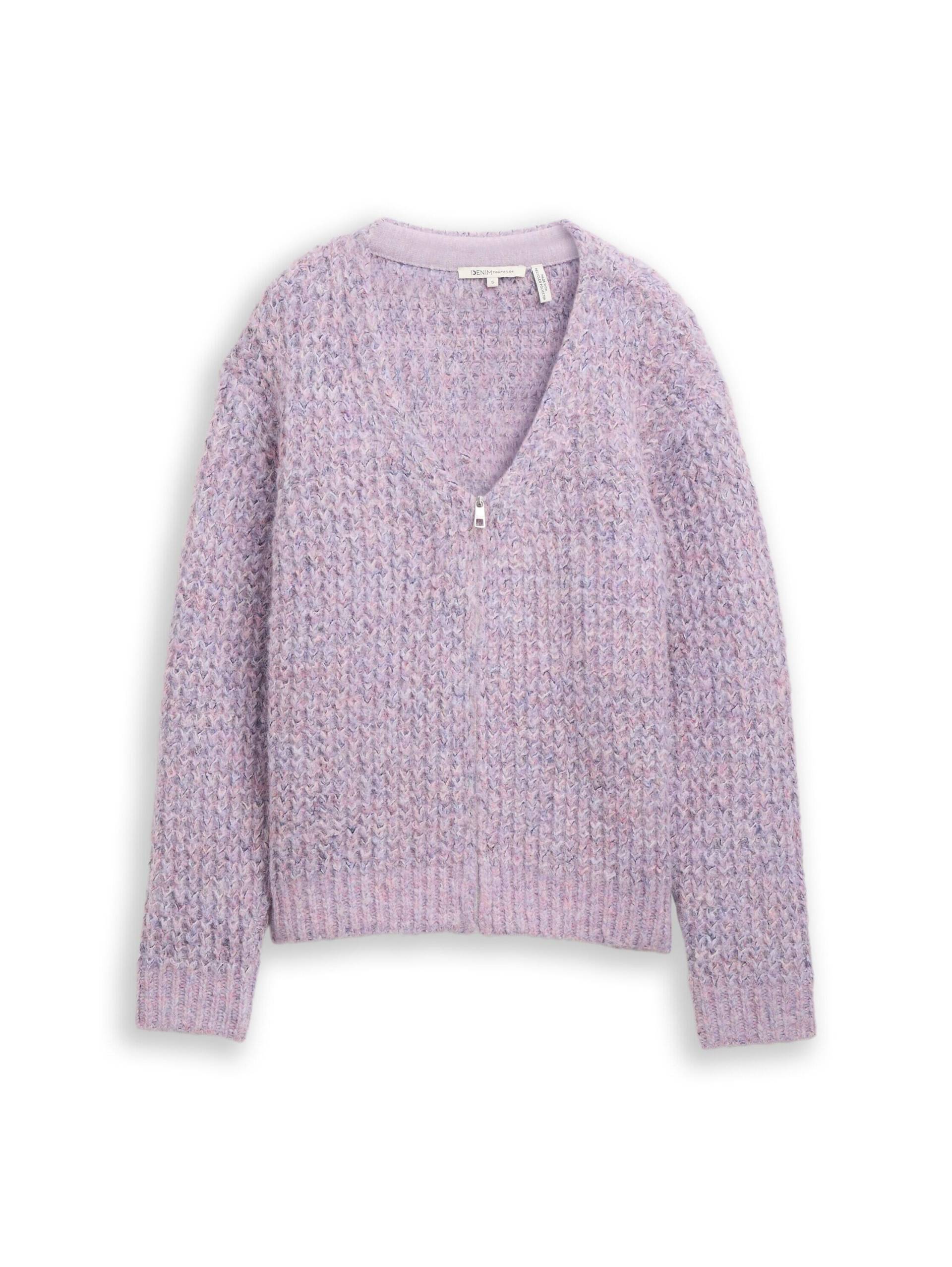 Denim Tom Tailor - Relaxed Fit Cardigan mit Wollanteil lilac multicolor melange - Gr. - M von Denim Tom Tailor