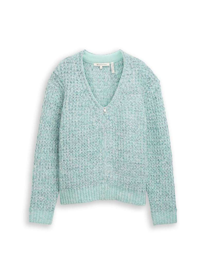 Denim Tom Tailor - Relaxed Fit Cardigan mit Wollanteil mint multicolor melange - Gr. - L von Denim Tom Tailor